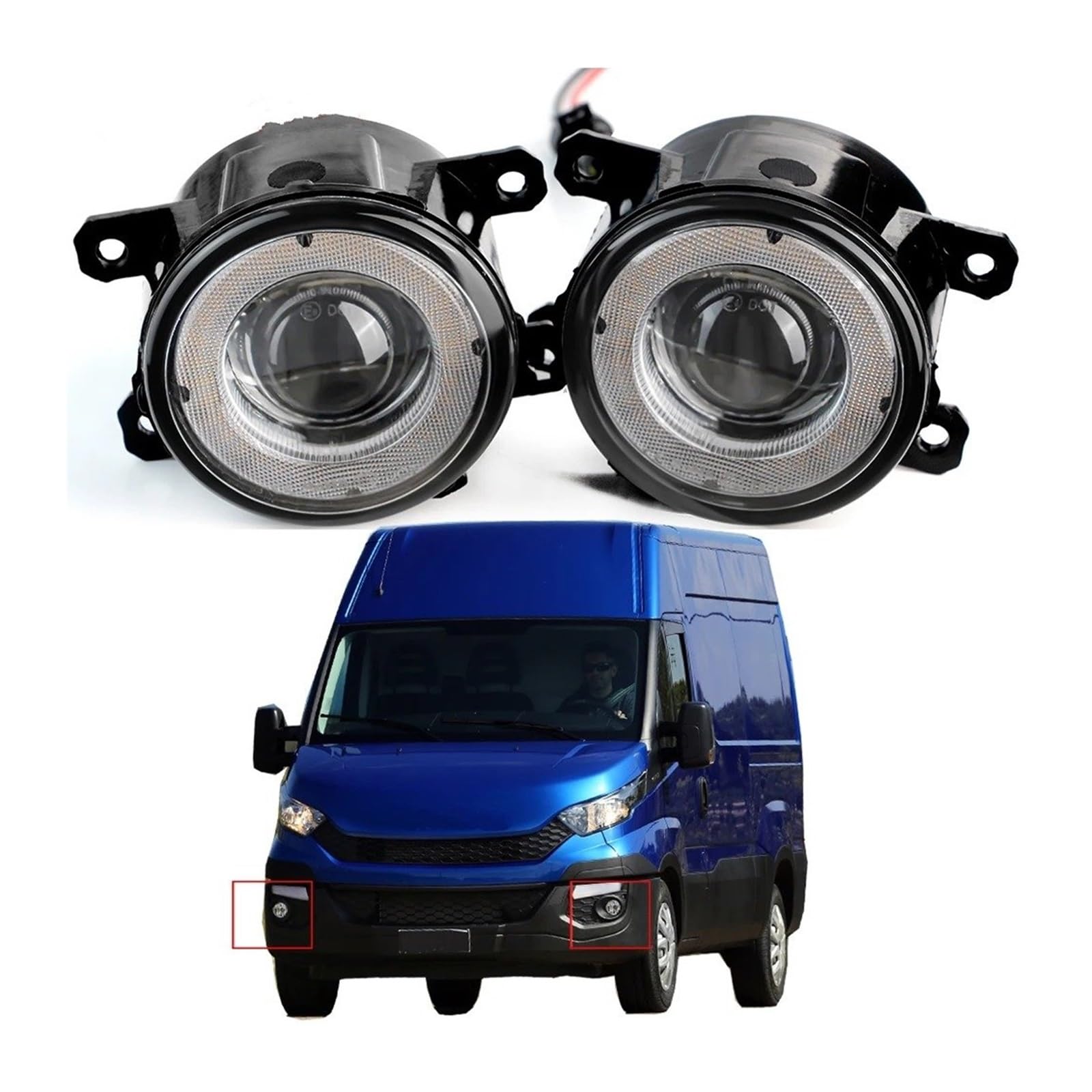 2 Faros Antiniebla LED H11 Angel Eye DRL Para Iveco Para Daily VI 2014 2015 2016 2017 2018 2019 2020 2021 2022 2023 Luz Antiniebla(White and White)
