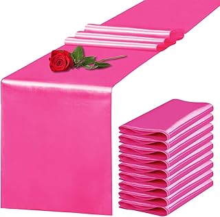 10 Pack Satin Table Runner 12 x 108 Inch Long Fuchsia Silk Table Runner for Wedding Party Banquet Birthday Decoration