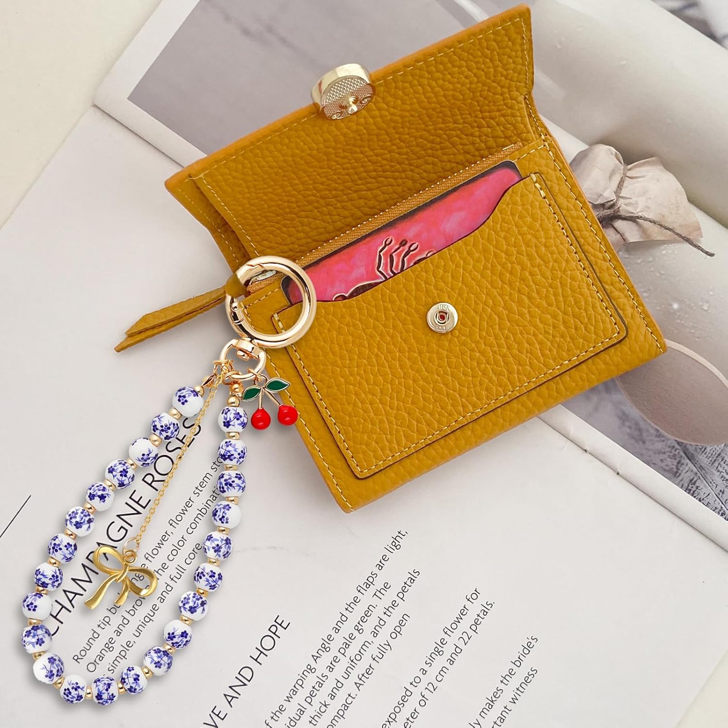 Beaded Keychain Wristlet for Women Glitter Cherry Keychain Beaded Charm Bow Key Ring Bracelet Car Key Chain Vintage Beaded Bag Purse Accessories for women - Image 7