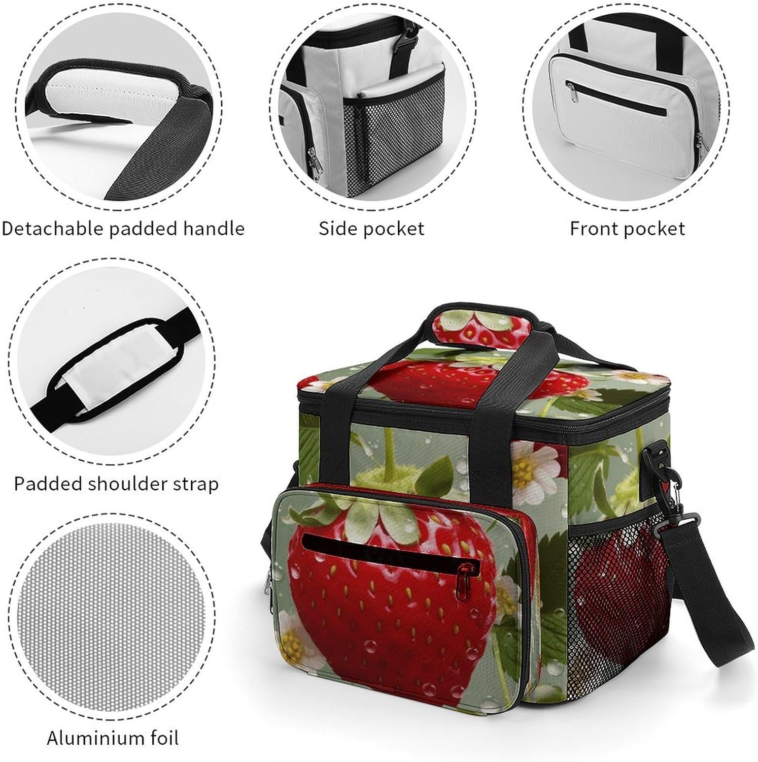 Lovely Strawberry Cooler Bags Portable Soft Cooler Bag Lightweight Ice Chest Insulated Lunch Bags Camping Cooler Bag Cooler Lunch Tote Coolers for Picnic Travel Beach