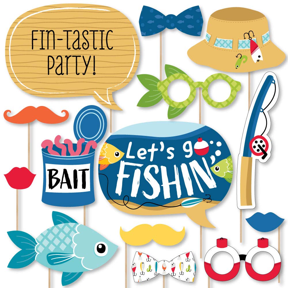 Big Dot of Happiness Let’s Go Fishing - Fish Themed Birthday Party or Baby Shower Photo Booth Props Kit - 20 Count
