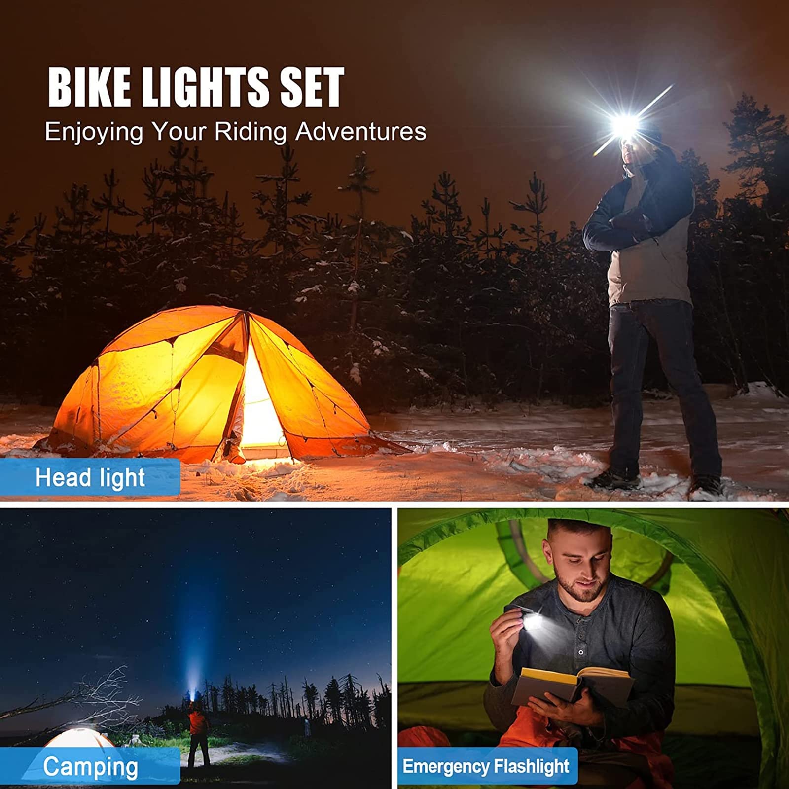 Zestaw świateł rowerowych LED, ładowalne przez USB, 350 lm, wodoodporne przednie światło i tylne światło 100 lm, regulowane 5+6 trybów oświetlenia, światła rowerowe na drogę i góry