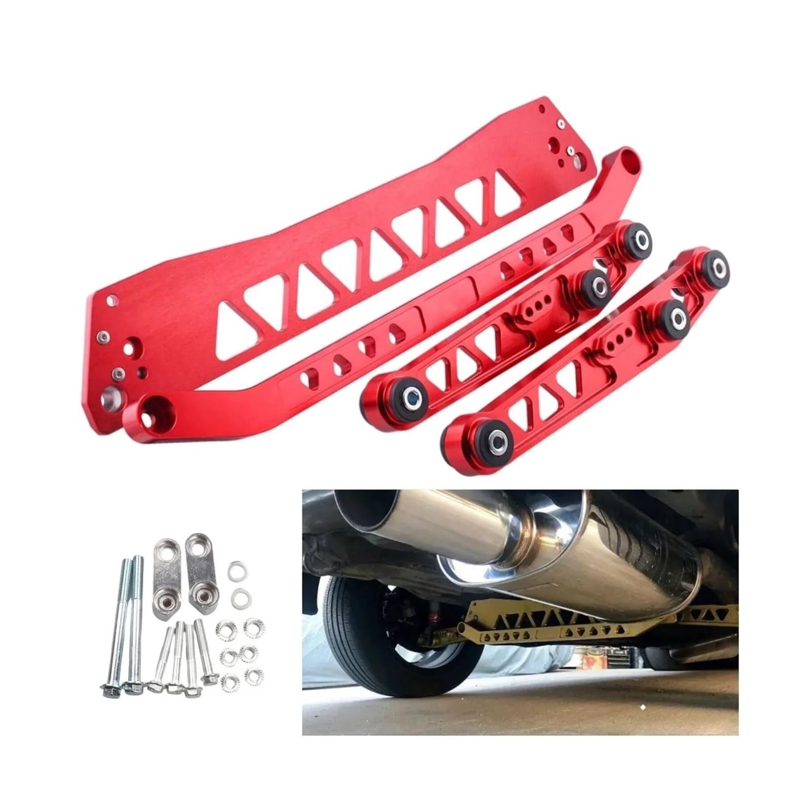Billet Aluminium REAR SUBFRAME BRACE+TIE BAR+Rear Lower Control Arm Compatible For Honda Civic EG 92-95(Red)