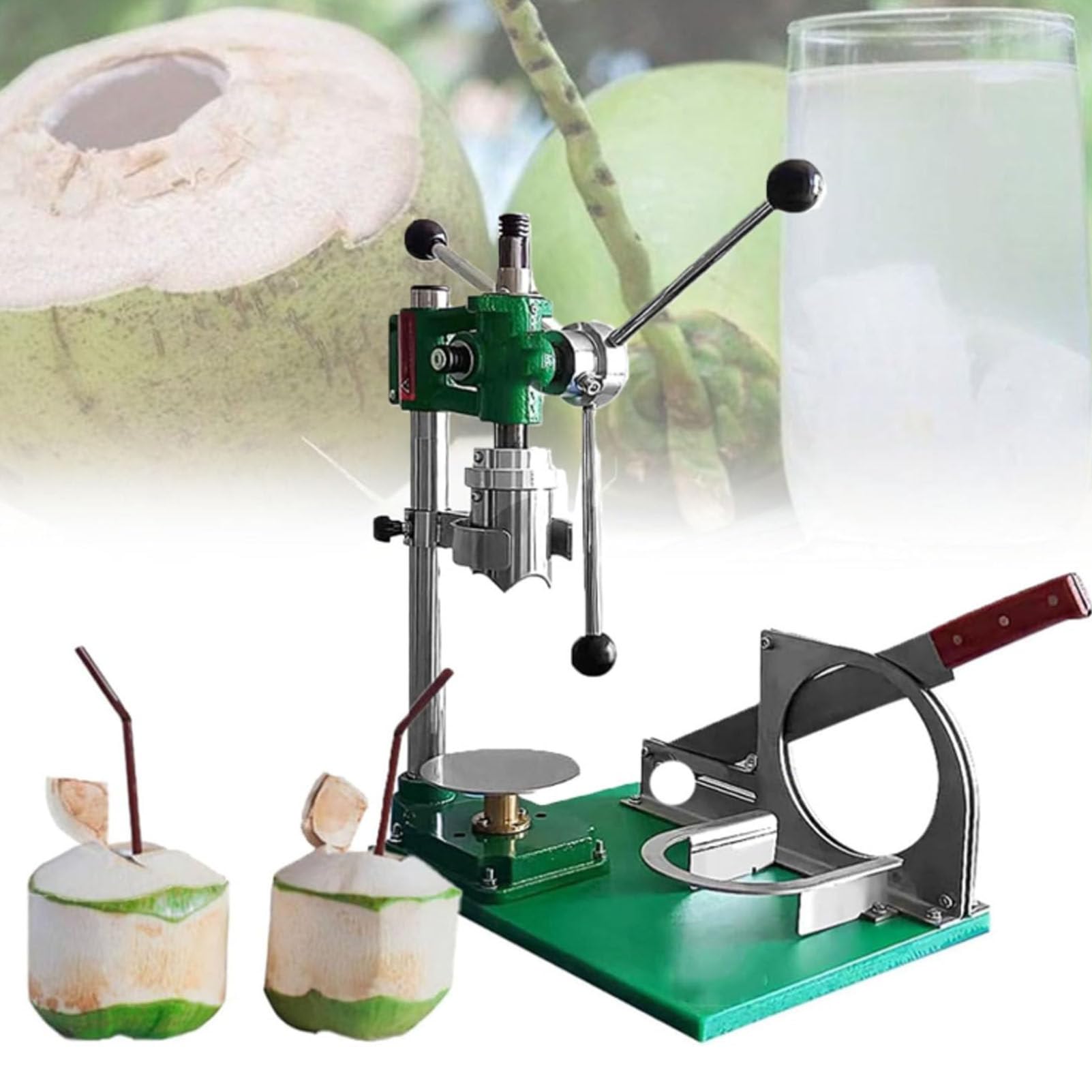 Oiyekntd Coconut Opener Machine, Desktop Stainless Steel Manual Coconut Cutter Machine Coconuts Open Peeler Tools Coconut Hole Puncher Maker Fresh Coconut Peeling and Opening Machine 3Handle