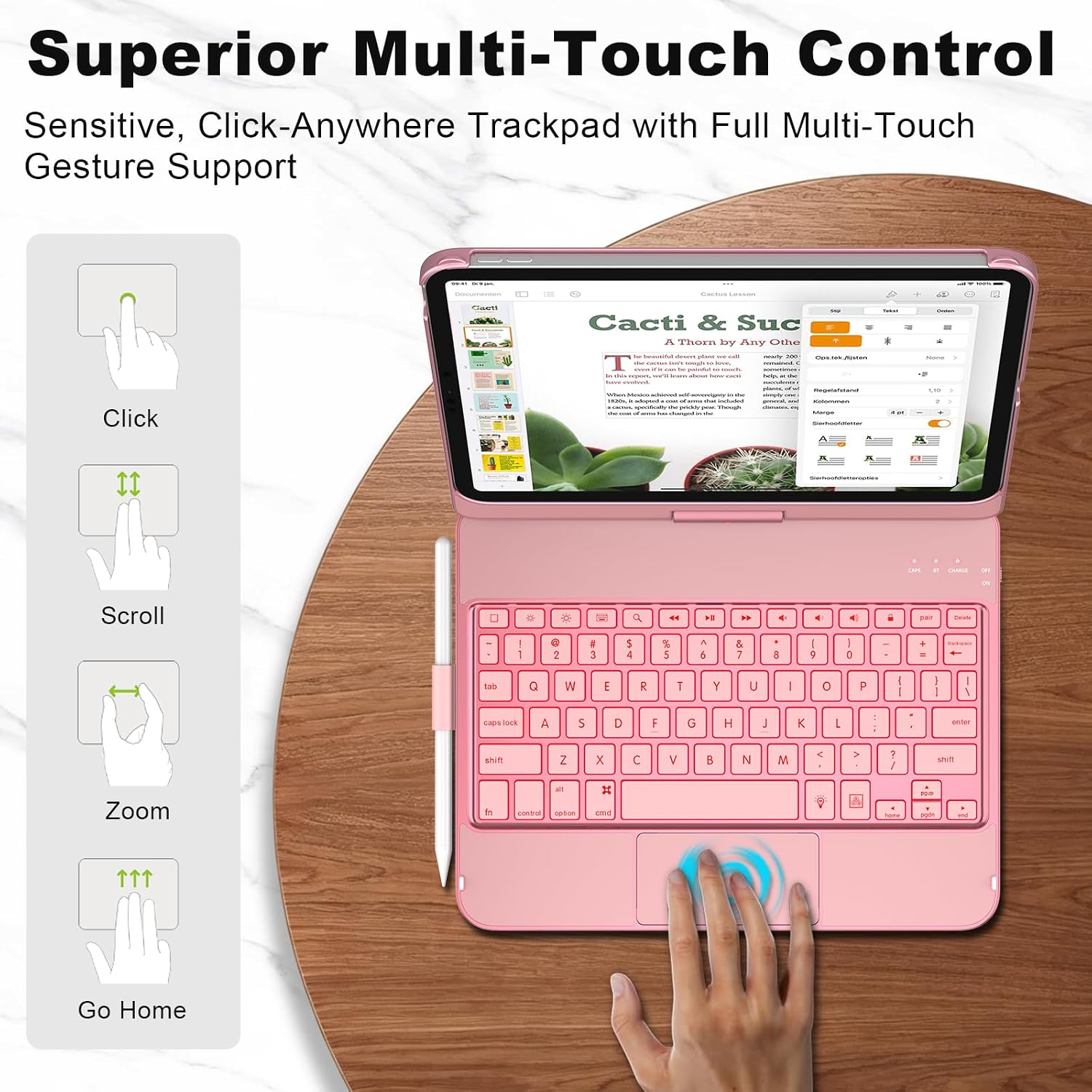 CC Store Keyboard Case for iPad Pro 11-inch (M5/2025, M4/2024) with 7-Color Backlight, 360 Swivel Protective Case with Pencil Holder, Multi-Touch Trackpad, Rose Gold