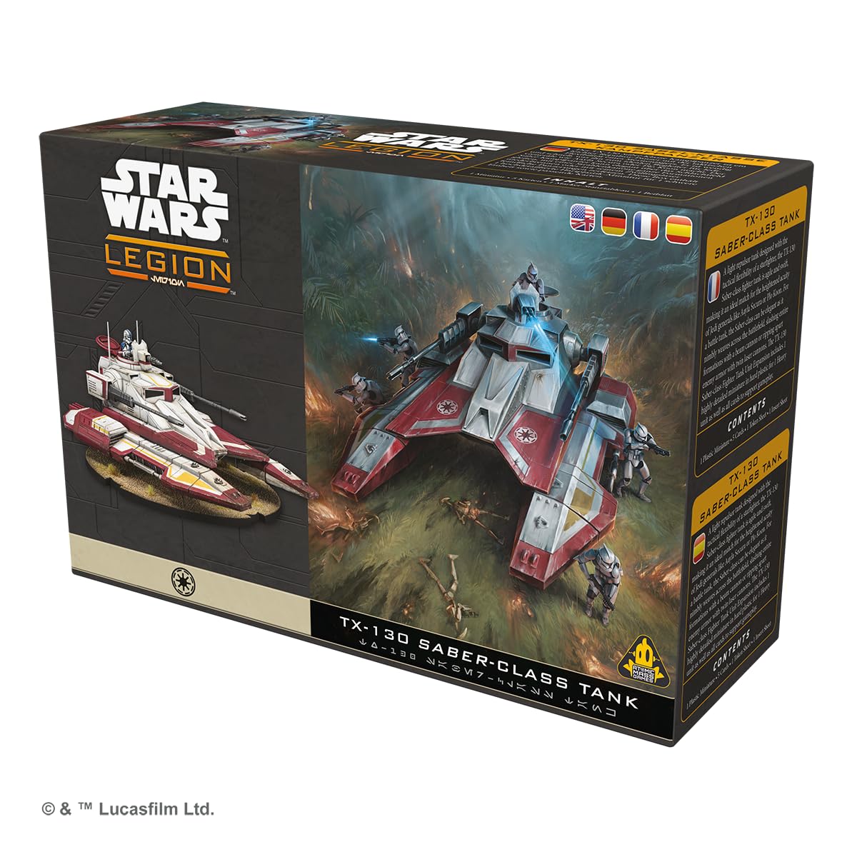 Atomic Mass Games | Star Wars Legion TX-130 Saber Tank | Espansione Di Unità, Veicolo Della Repubblica Configurabile, 10 Carte Miglioria | 2 Giocatori | 90 Min