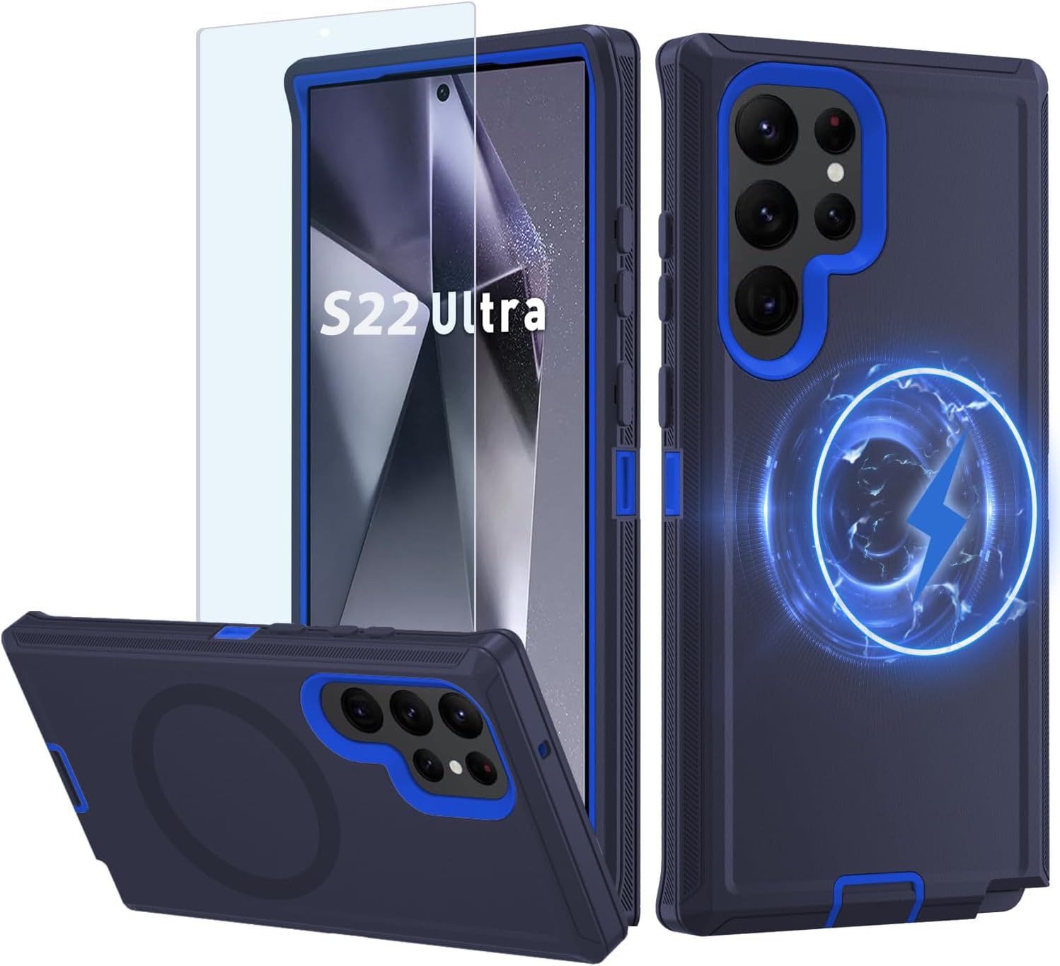 Magnetic Case for Galaxy S22 Ultra 5G case,Samsung S22 Ultra Heavy Duty case,[Military Grade Protective ],[Shockproof] [Dropproof] [Dust-Proof], (with Belt Clip,Black-MAG)