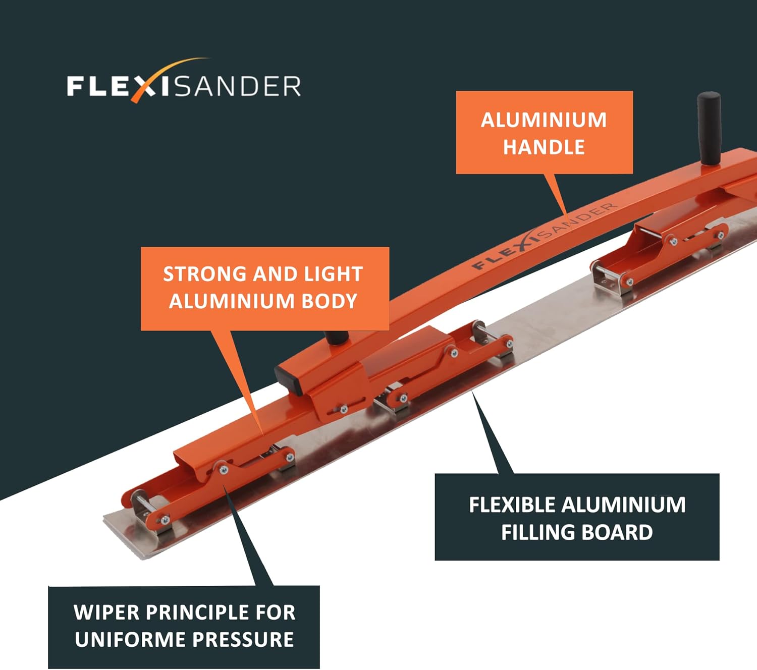 Flexible filler spatula Flexisander FFK100098, 39 3/8 x 4 ½ in, designed for applying filler to curved and flat surfaces, suitable for vehicle body repairers, shipbuilders, composite, buildings, cars