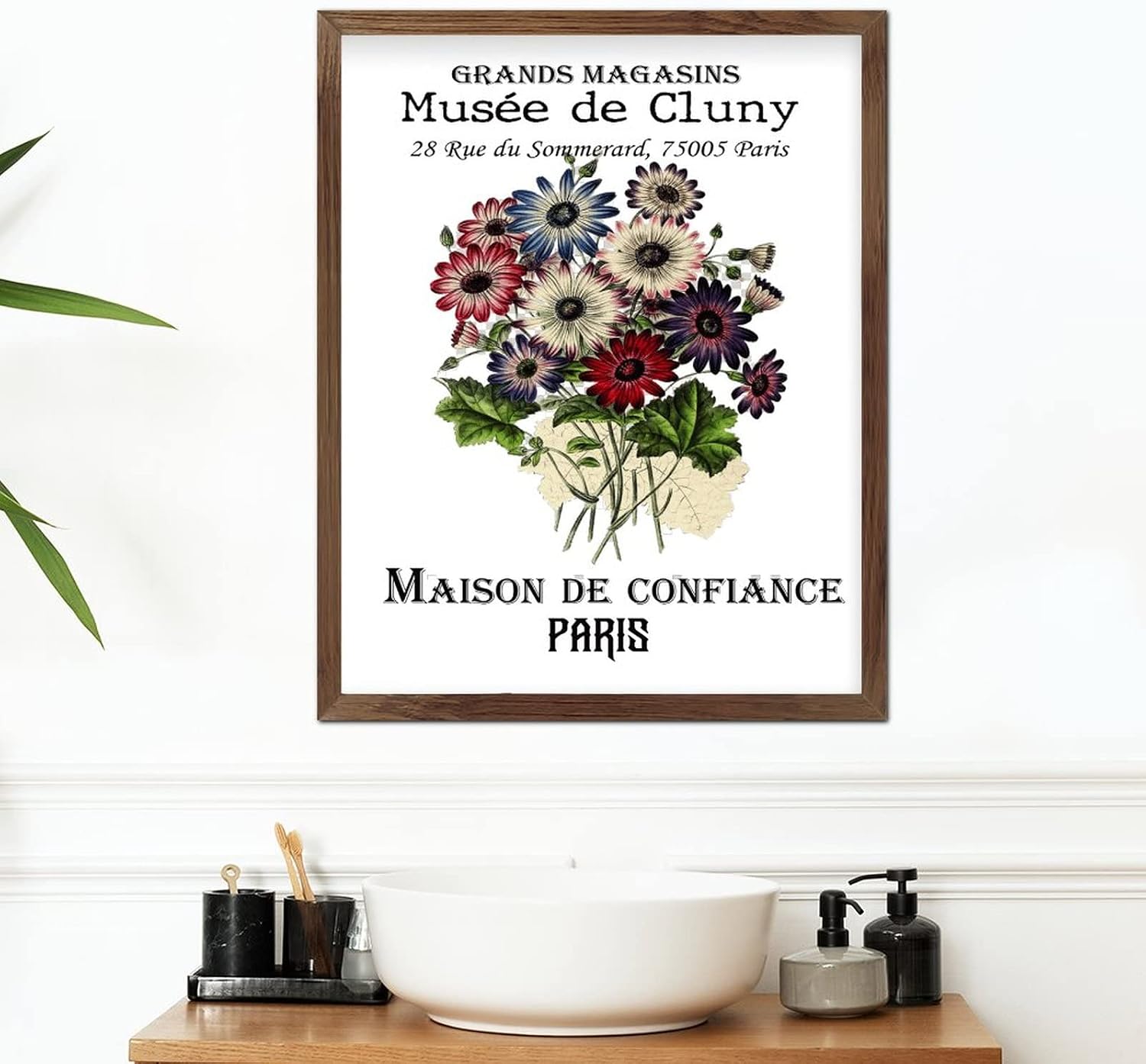 Maison De Confiance Musee De Cluny Wooden Framed Signs Vintage French Floral Wall Art Sign Vintage Garden Floral Wood Decor Farmhouse Wall Hanging Plaque for Bedroom Living Room Wall Home 20x16inch