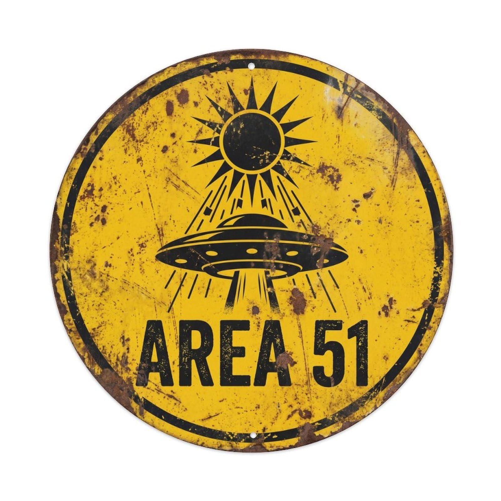 Vintage Alien Area 51 Solar Collector Metal Tin Sign Plaque Wall Decor for Cafe, Club, Garden Round Metal Poster 8x8Inch