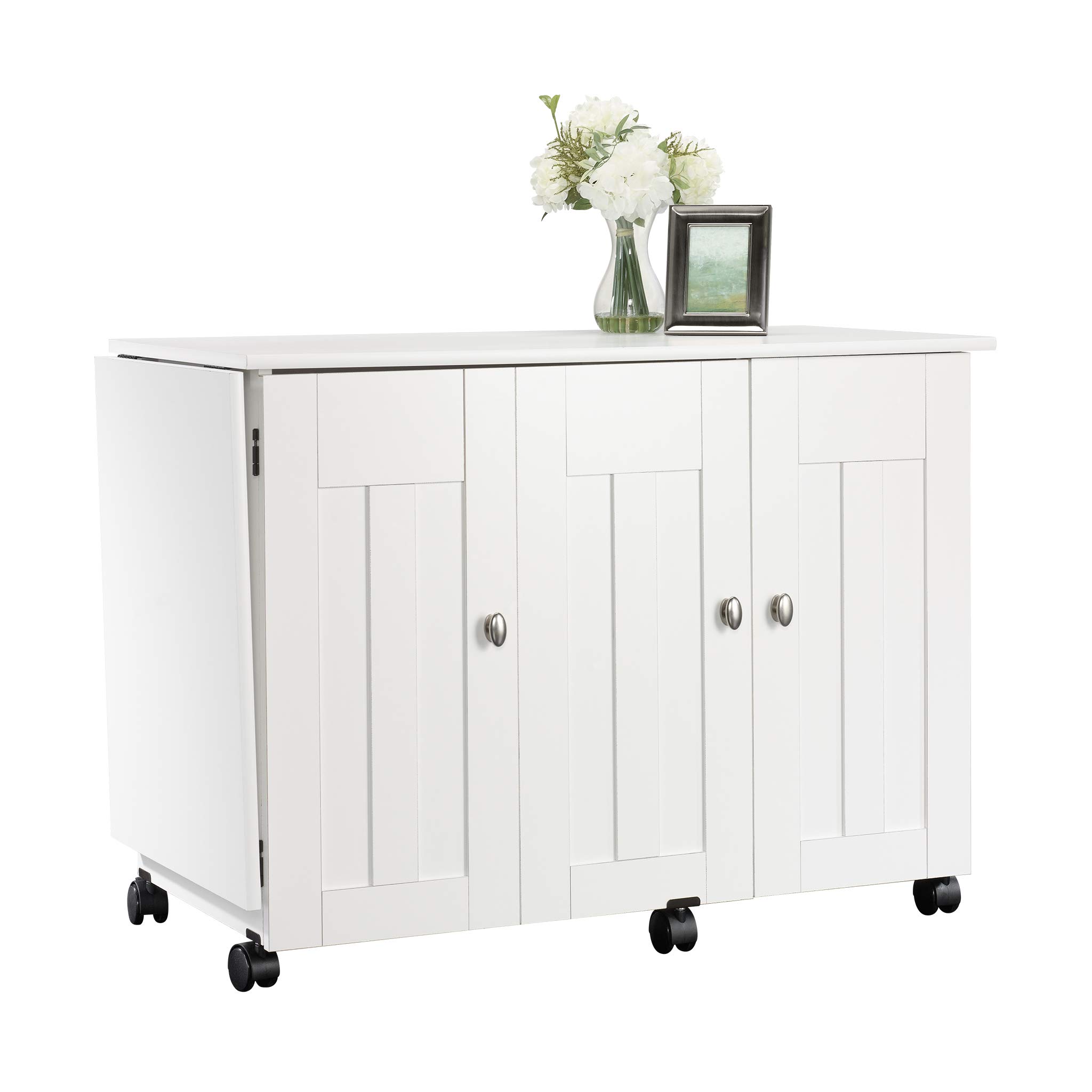 Sauder Folding SewingTable & Craft Cart Storage Cabinet, in Soft White