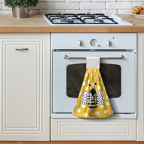 Miniatura 7 de Honey Bee - Juego de 2 toallas colgantes de cocina de verano con lunares y lazo para colgar, toallas de cocina de granja amarillas, suaves y