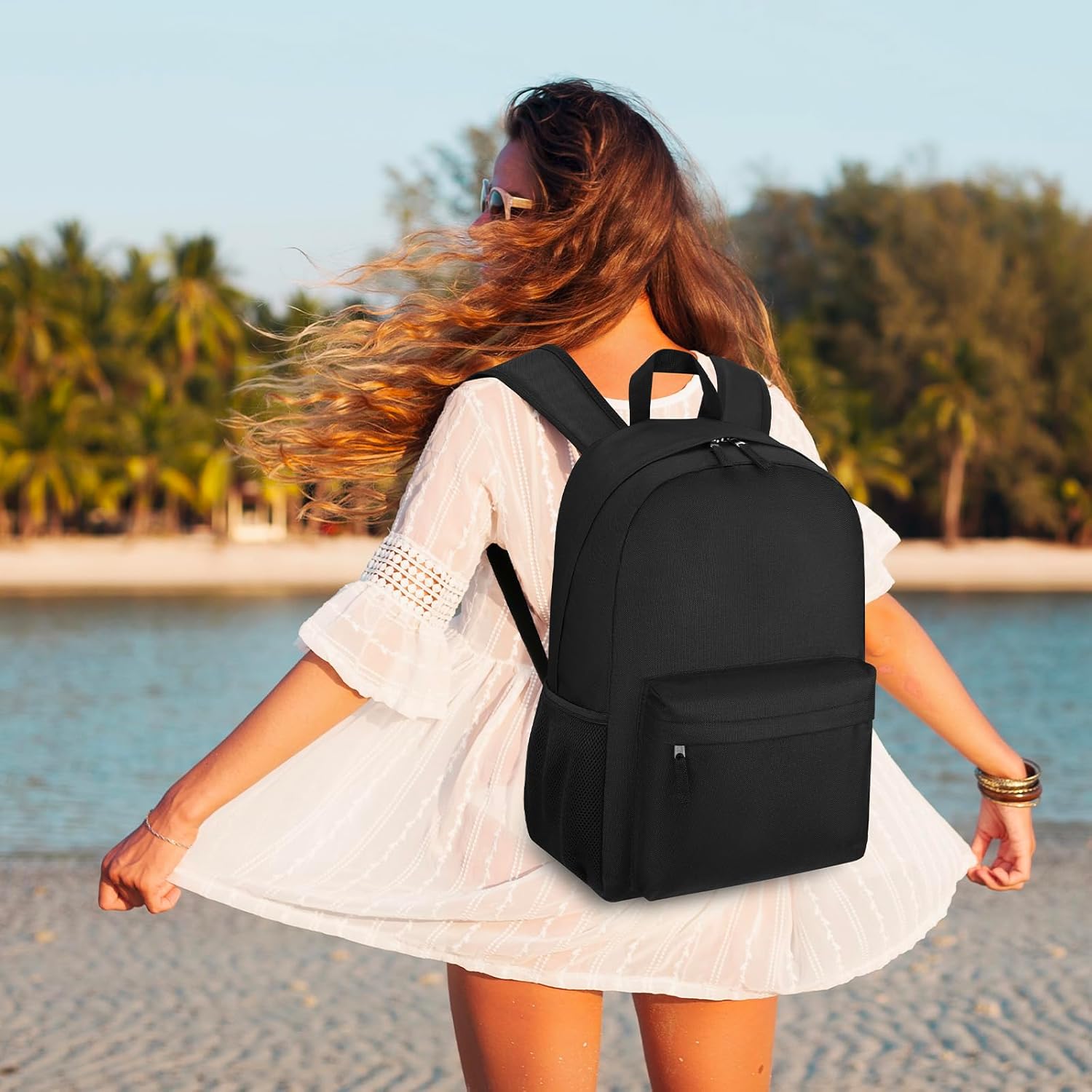 Unisex Black Backpack for School & Travel - Lightweight Laptop Backpack Fits 17.3 Inch Notebook, Water Bottle Pocket - Ideal for Teens, College Students, Adults