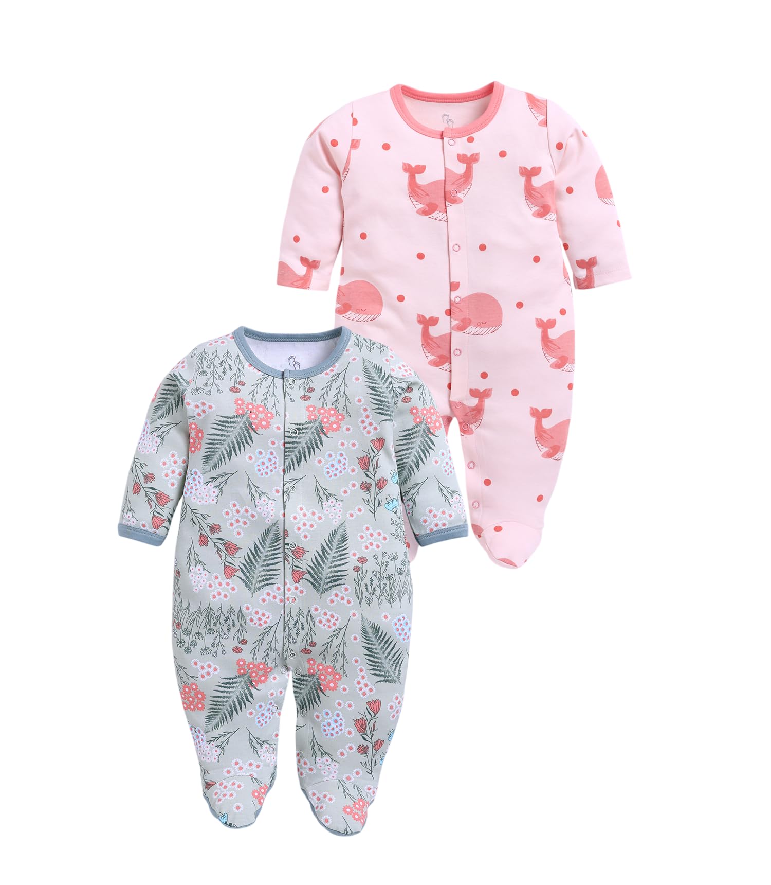 babygo Baby Girls 100% Cotton Full Sleeve Sleepsuit/Romper Pack of 2 | Soft & Breathable Front Open Snap Button Footed Bodysuit | Newborn Baby Clothing Set | Sleepwear-picture-34