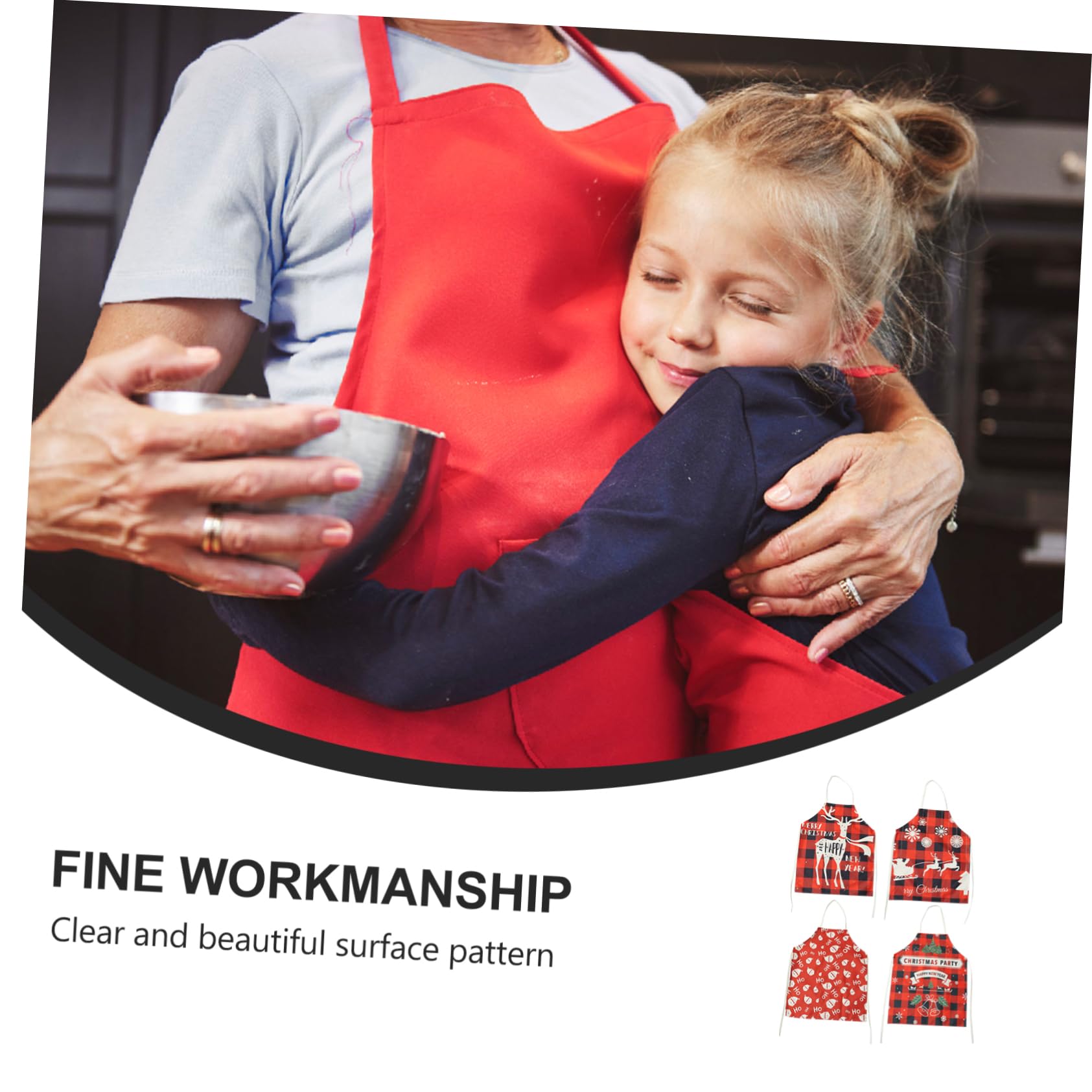 LABRIMP 4piezas Delantal Navideño Para Cocina Estampado Navideño Adorable Para Disfraces De Cocina y Fiestas Navideñas