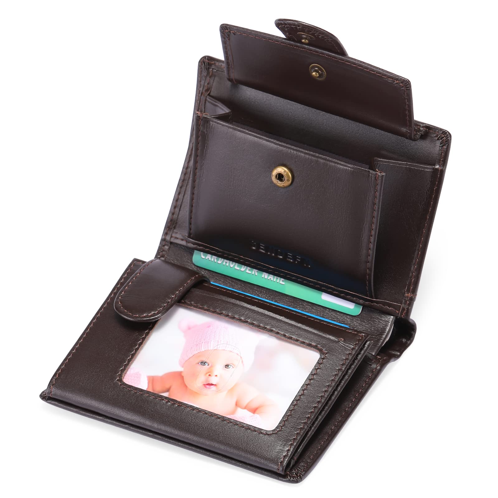 SENDEFN Portefeuille Homme Grand Trifold en Cuir Véritable, Portefeuille pour Homme Blocage RFID avec 19 Emplacements pour Cartes de Crédit, 3 Compartiment à Billets,1 Poche à Monnaie