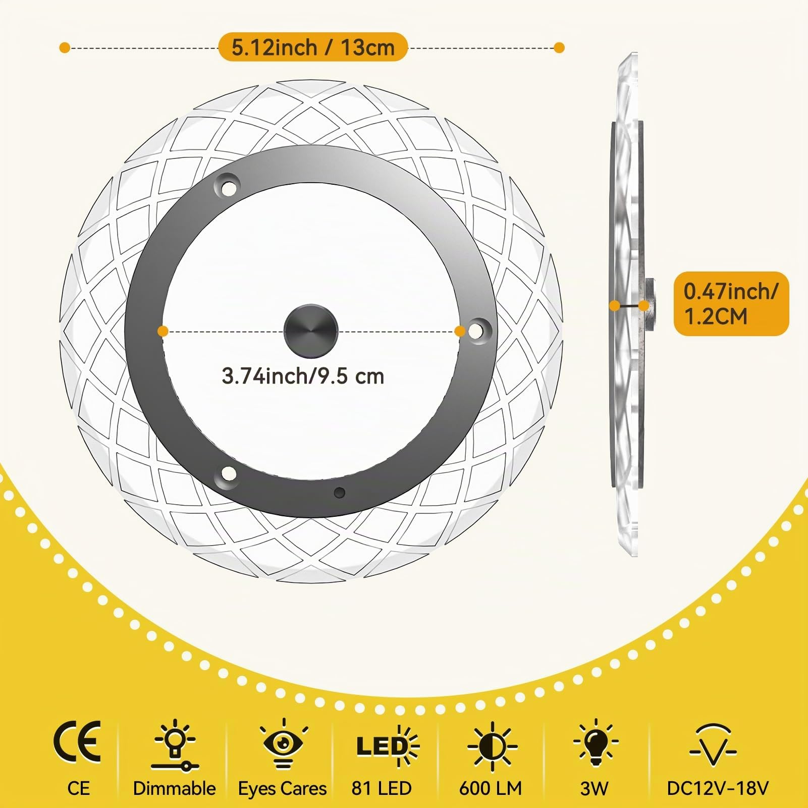 2PCS 12V Lumières Intérieure à LED Lampe Eclairage, 8 Feux latéraux Multicolores, Plafonnier LED RV 81 LEDs avec Interrupteur, 600LM réglable RV de Toit de Lampes pour Camping-Car, Bateau