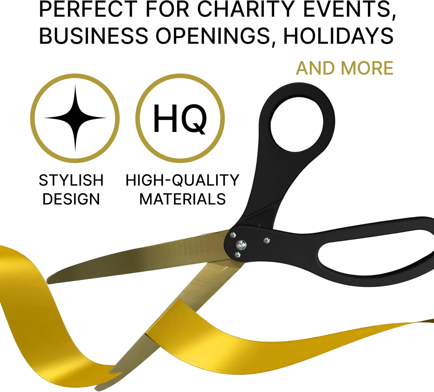 Black Big Scissors for Ribbon Cutting Ceremony Kit Grand Opening Ribbon and Scissors for Cutting 25 inch (Gold Ribbon Included)