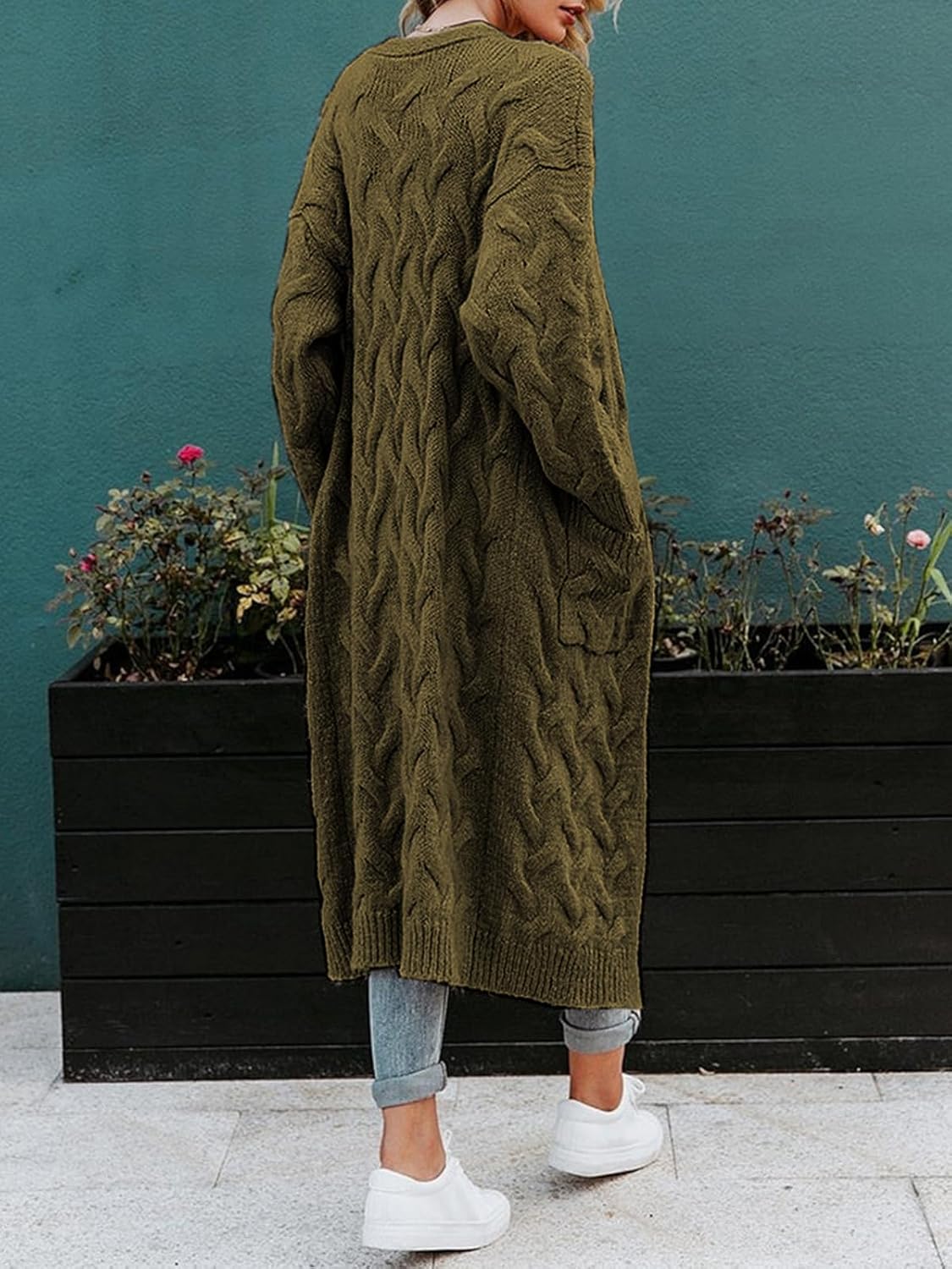 ZIWOCH Women's Long Cardigan Coats Cable Knit Casual Open Front Long Sleeve Loose Sweater with Pockets - Image 5