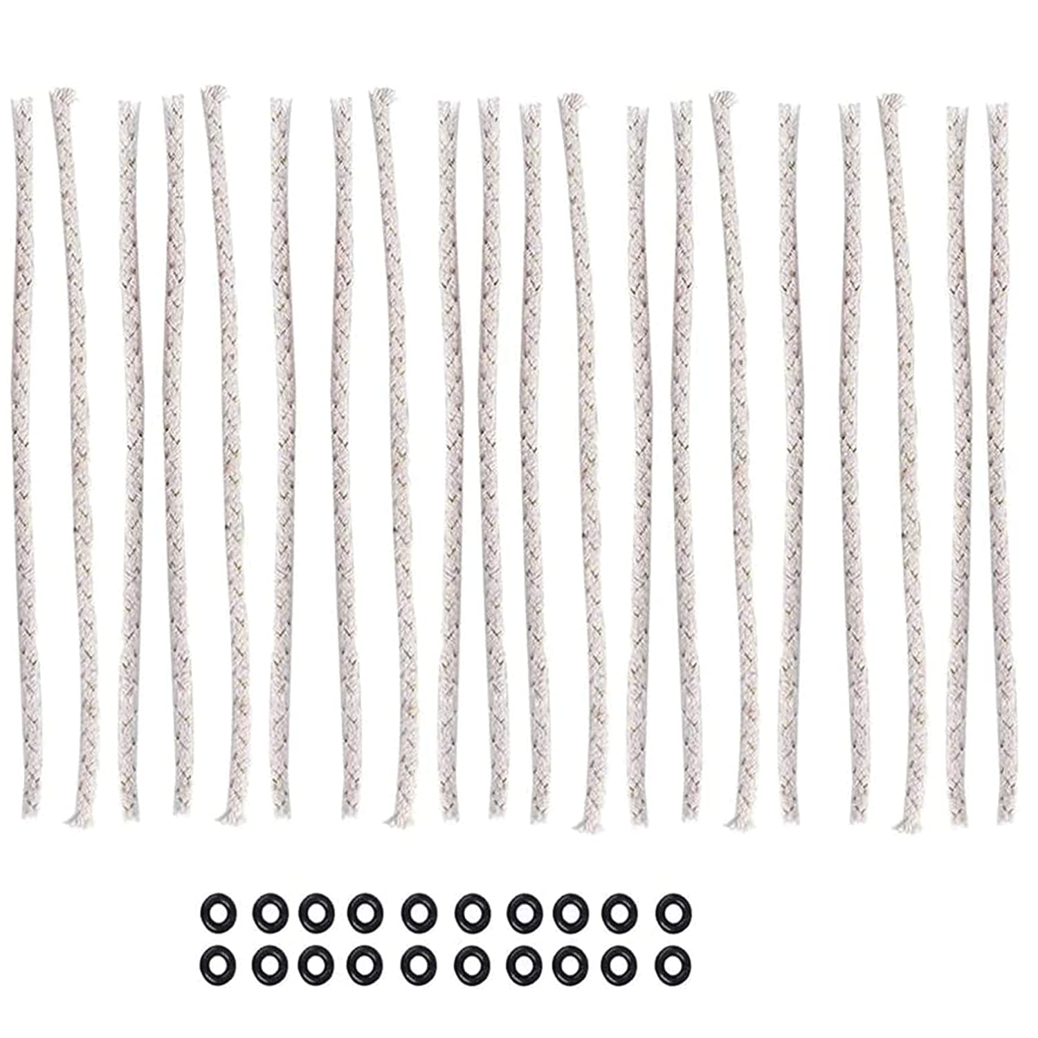 BOLLAER Permanent Match Lighter Cotton Wick Accessories, Replacement Wick for Metal Matches, Suitable for Emergency Rescue, Camping, with 20 Cotton Wick, 20 Rubber Ring