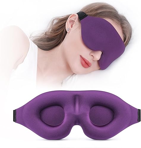 Miniatura 2 de Antifaz para dormir (negro y morado) para hombres y mujeres, 100% bloqueo de luz, máscara de ojos 3D para dormir por la noche, cubierta relajante