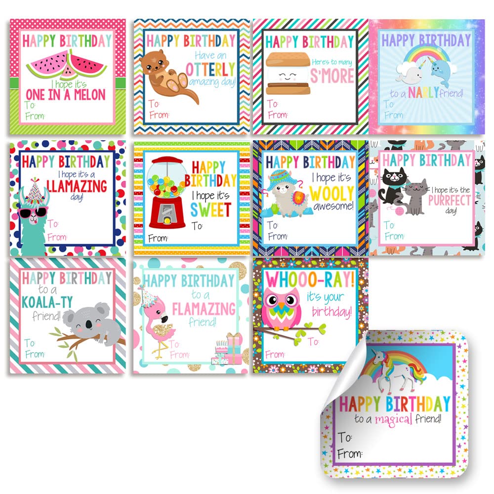 Etiquetas de regalo de cumpleaños de 2.5 pulgadas, tarjetas cuadradas mixtas Amanda Creation 8