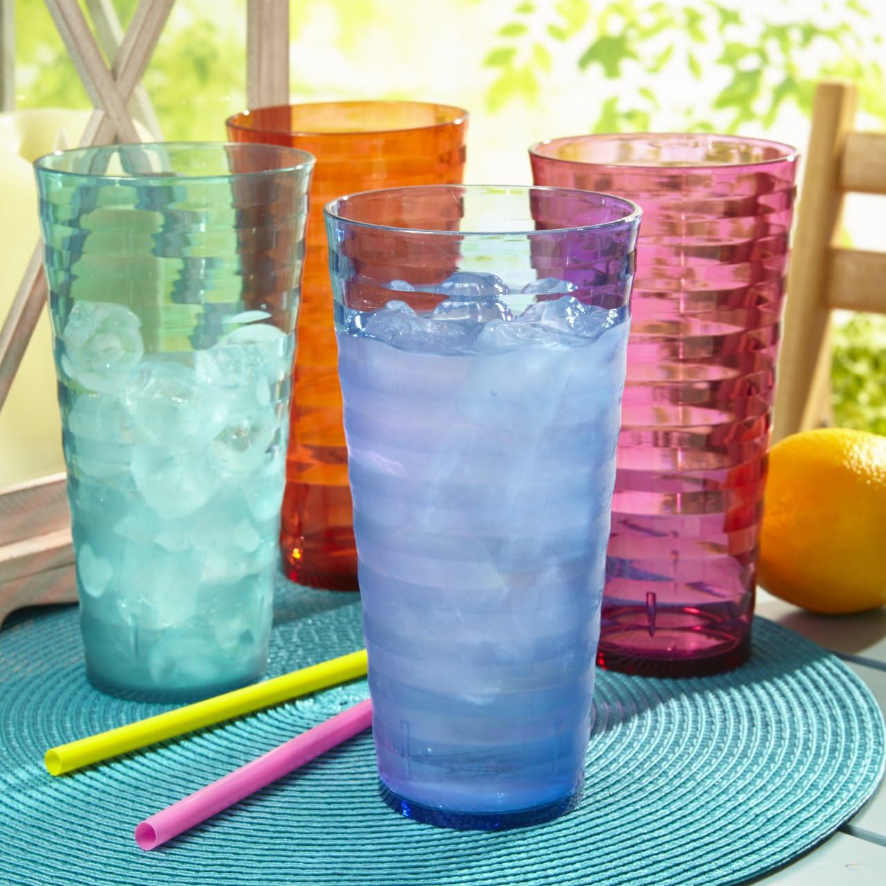 Splash 28-ounce Multi Color Plastic Cup Tumblers | Set of 8 in 4 Assorted Colors