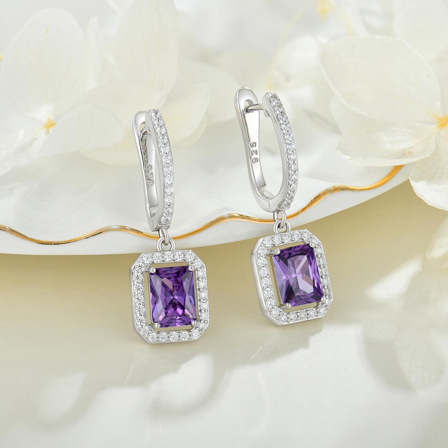 Women's Solitaire Dangle Drop Earrings 925 Sterling Silver Pure Square Huggie Earrings Hoop Dangle Drop Earrings Jewelry Gift - Image 3