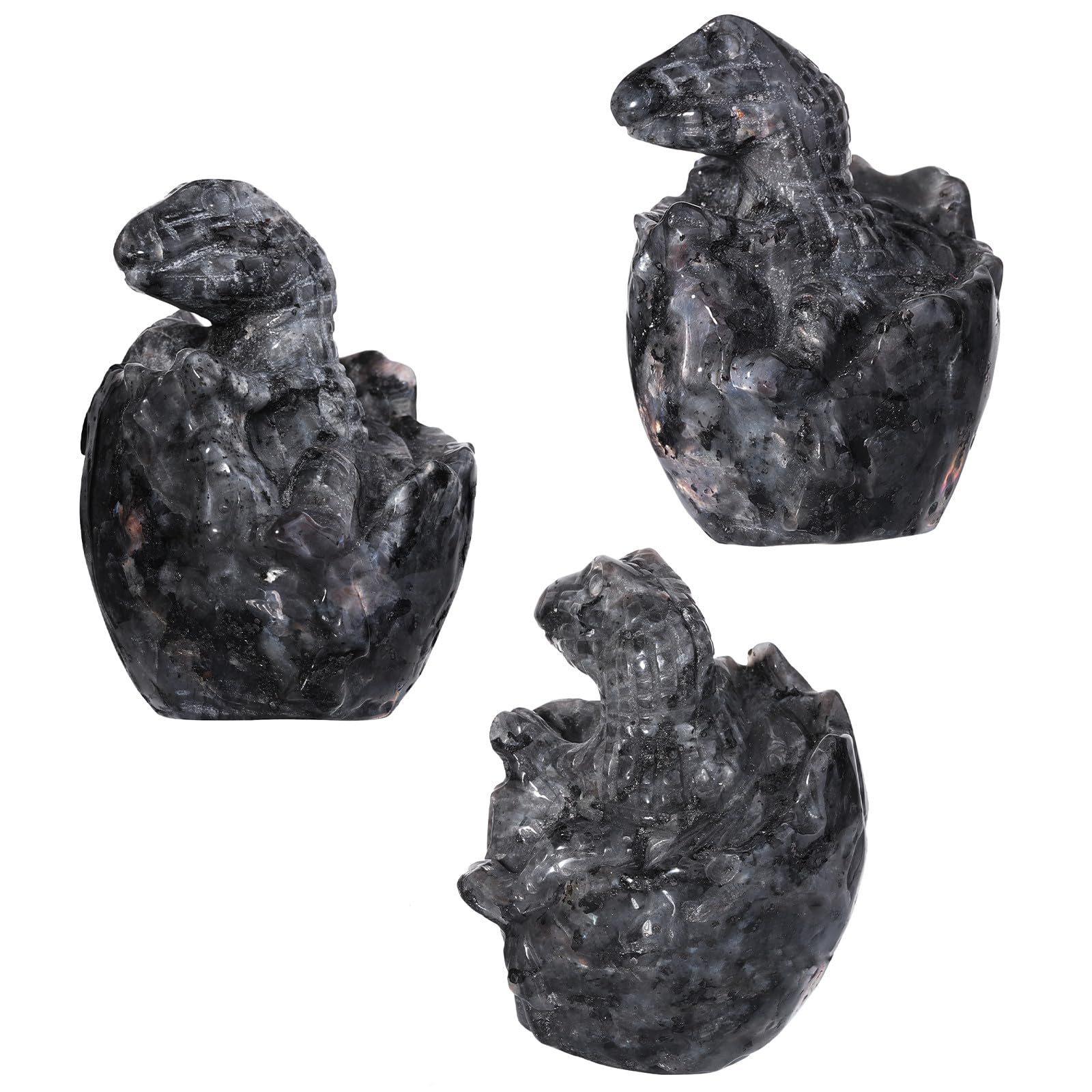 Nupuyai 2.5" Black Labradorite Crystal Stone Hatching Dinosaur Egg Statue - Image 4