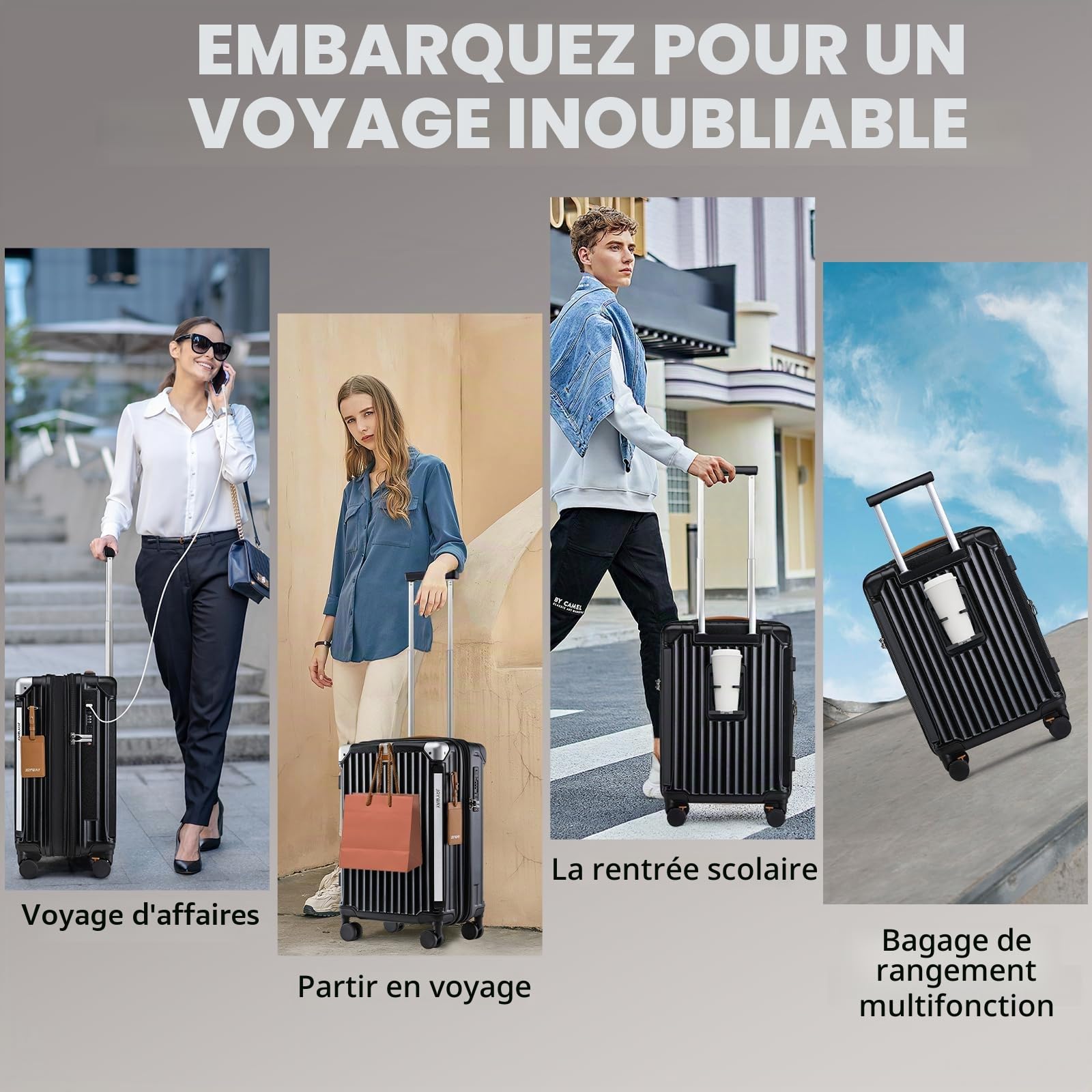 Joyway Set de 5 Valises, Ensemble Bagages Rigide en ABS+PP, Capacité Extensible 25%, avec Porte-Gobelets, Roues Antiglisse à 360° y Serrure TSA Idéal pour Les Familles ou Les Longs Trajets