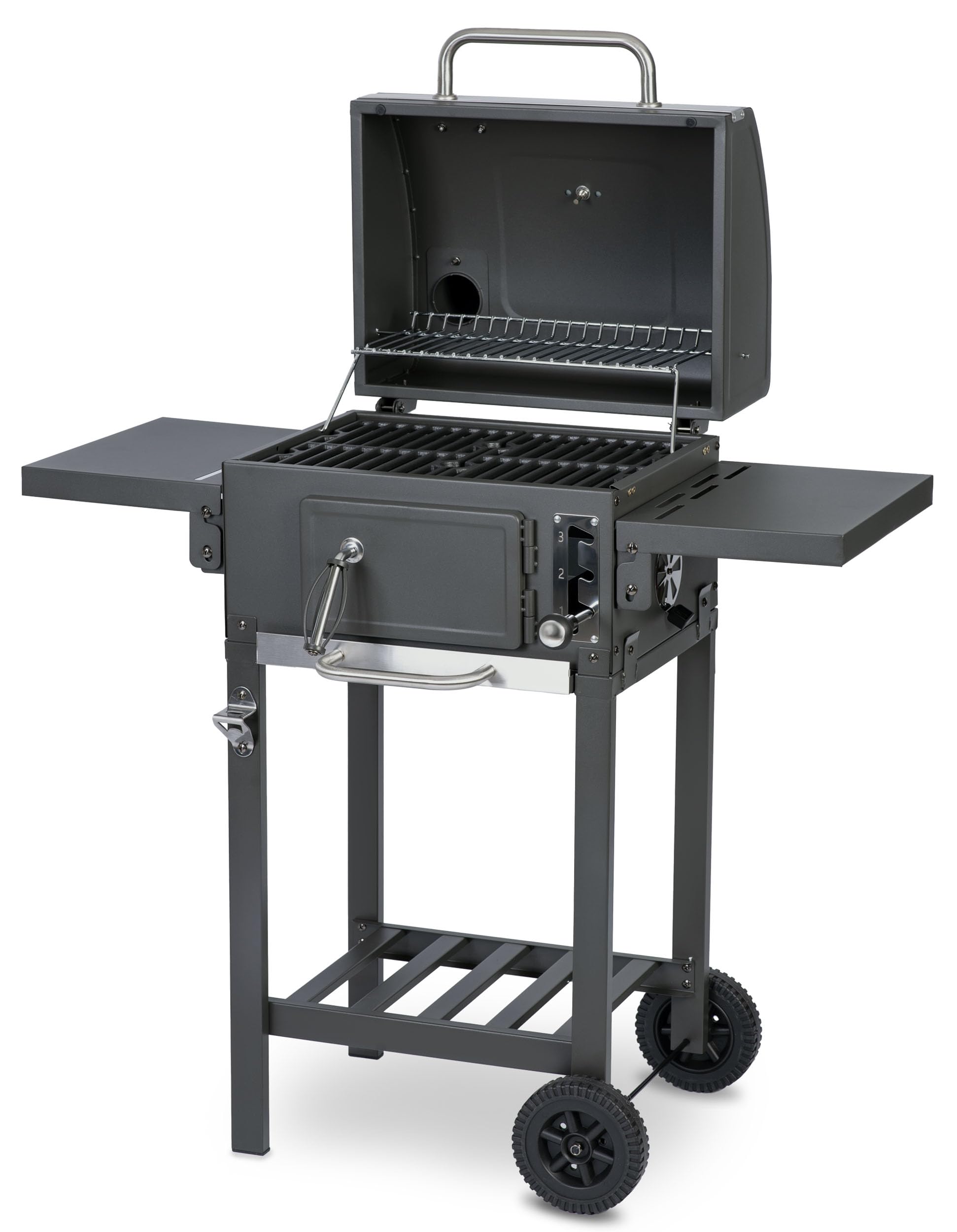 Berdsen grill na węgiel drzewny wózek z pokrywą termometr palenisko grilla 110 x 96 x 35 cm szary