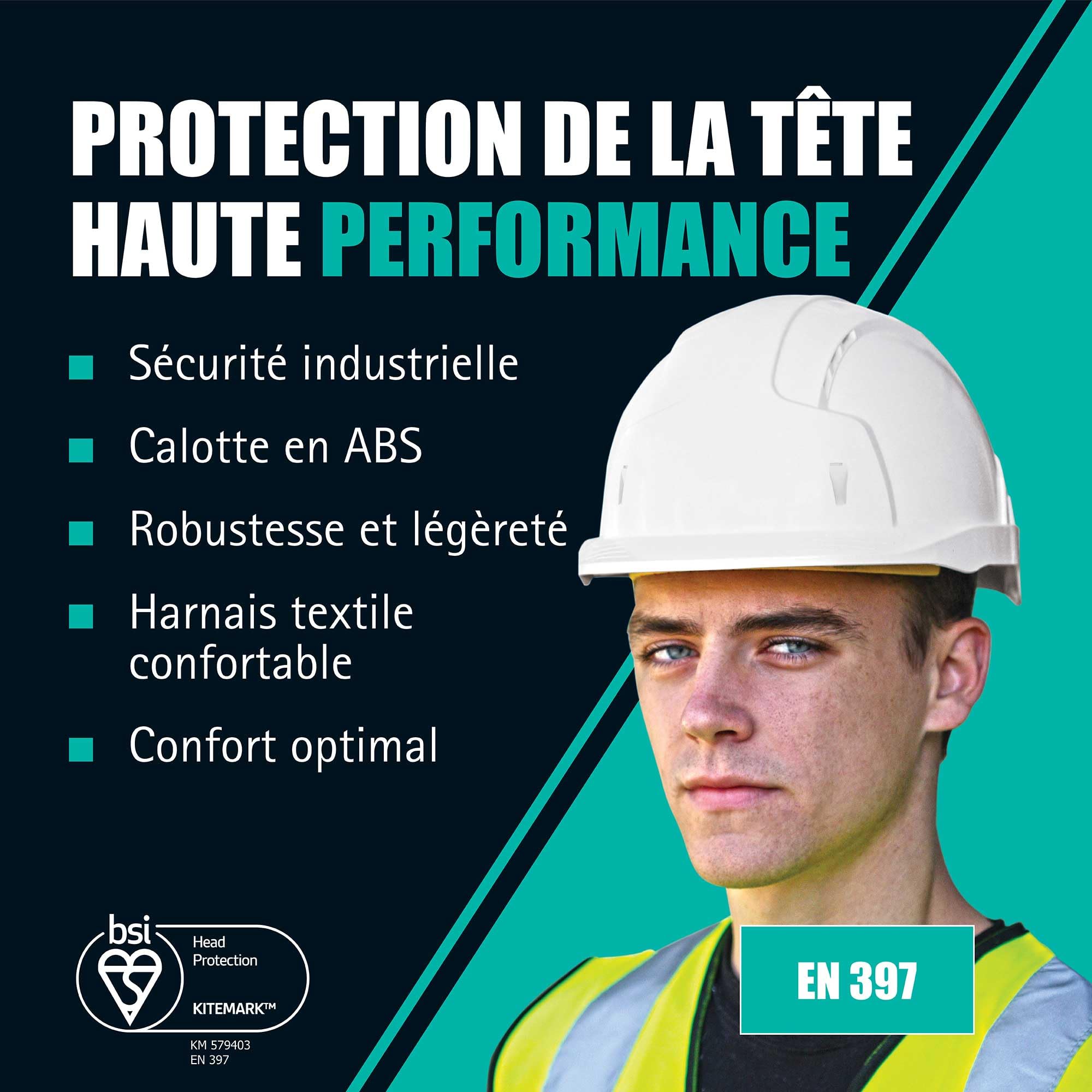 JSP EVOLITE Casque de sécurité léger CR2 à cliquet - Aéré - Blanc - Confort et Ajustement précis - Casque de Chantier pour Industrie, ingénierie & travaux Routiers - en 397