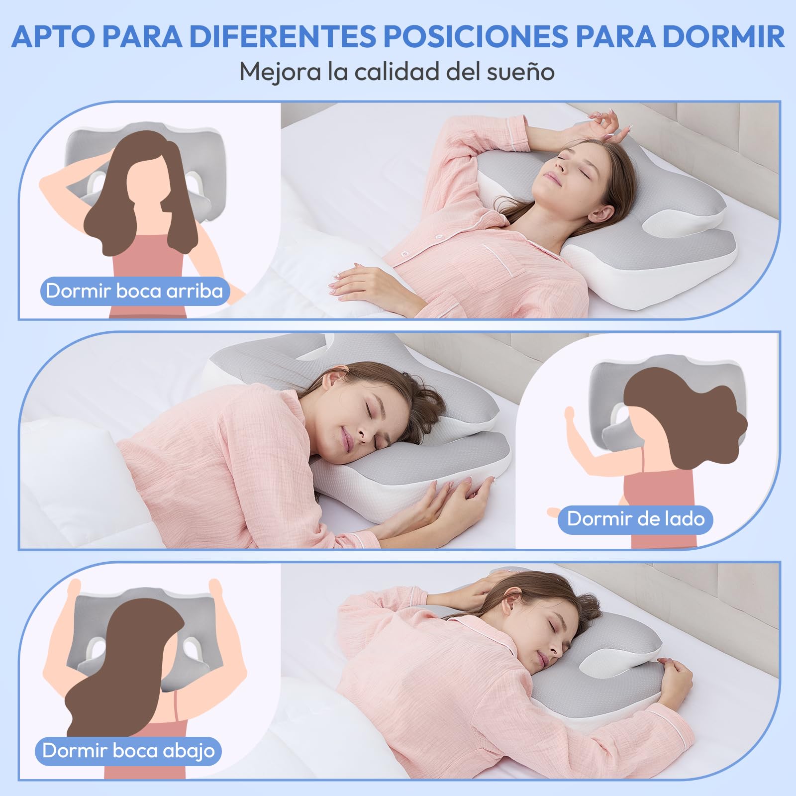 Almohada Cervicales y Cuello Viscoelástica Ergonómica: 60 x 40cm Almohada Ortopedica Cervical con Funda Extraíble - Almohada Cervical Ergonómica para Dormir de Lado Boca Arriba y Boca Abajo