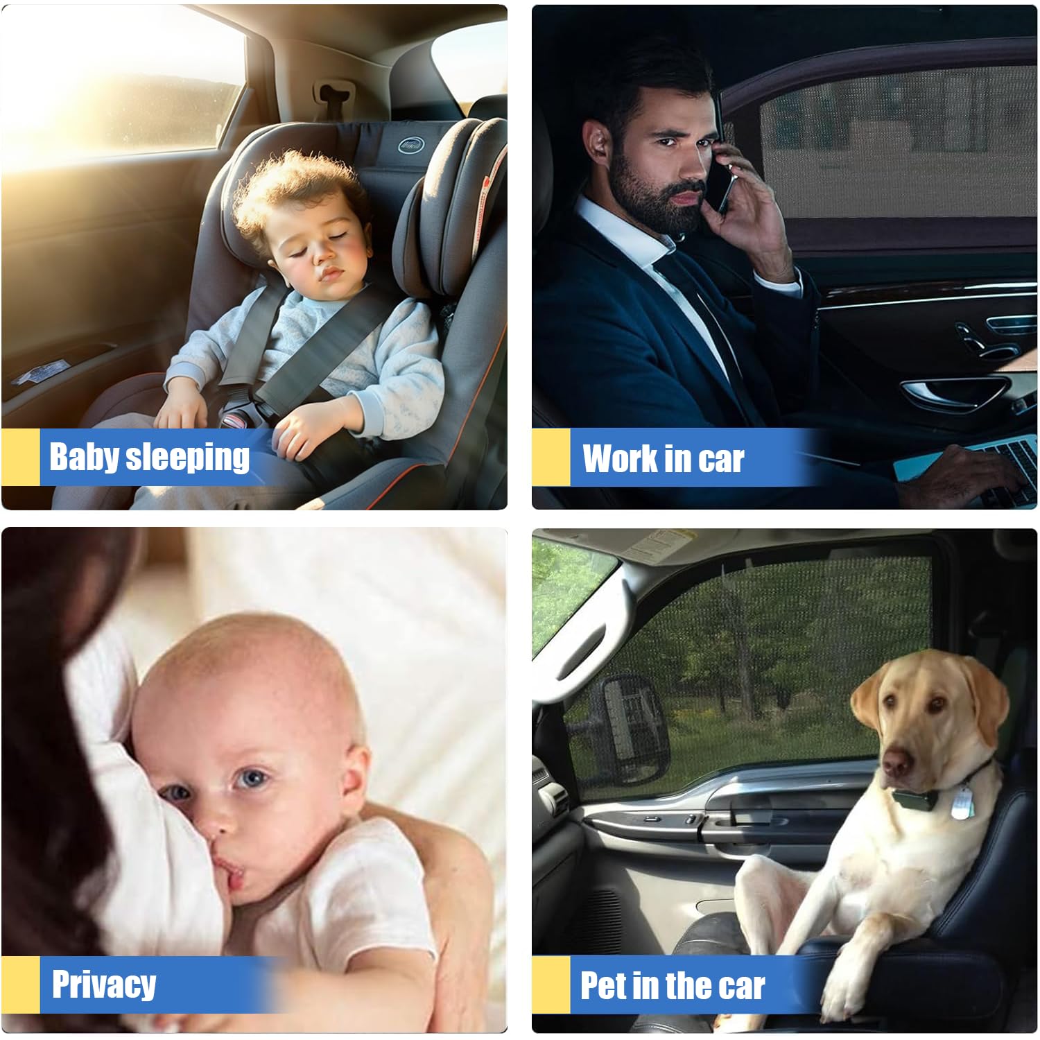 Tendine Parasole Auto, Tende Parasole Auto Bambini, Protegge Bambini ed Animali domestici sul retro, Impedisce il passaggio di Raggi UV e Zanzara, 2 Pezzi Parasole Auto Finestrini Laterali, Universale