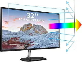 Película protetora de tela para TV de 32 polegadas para monitor padrão ou curvo, proteção para os olhos contra luz azul e protetor de tela antirreflexo para monitor Samsung G/LG/AOC/HP/ASUS/Acer/Dell/ViewSonic/Sceptre de 32 polegadas com proporção de 16:9