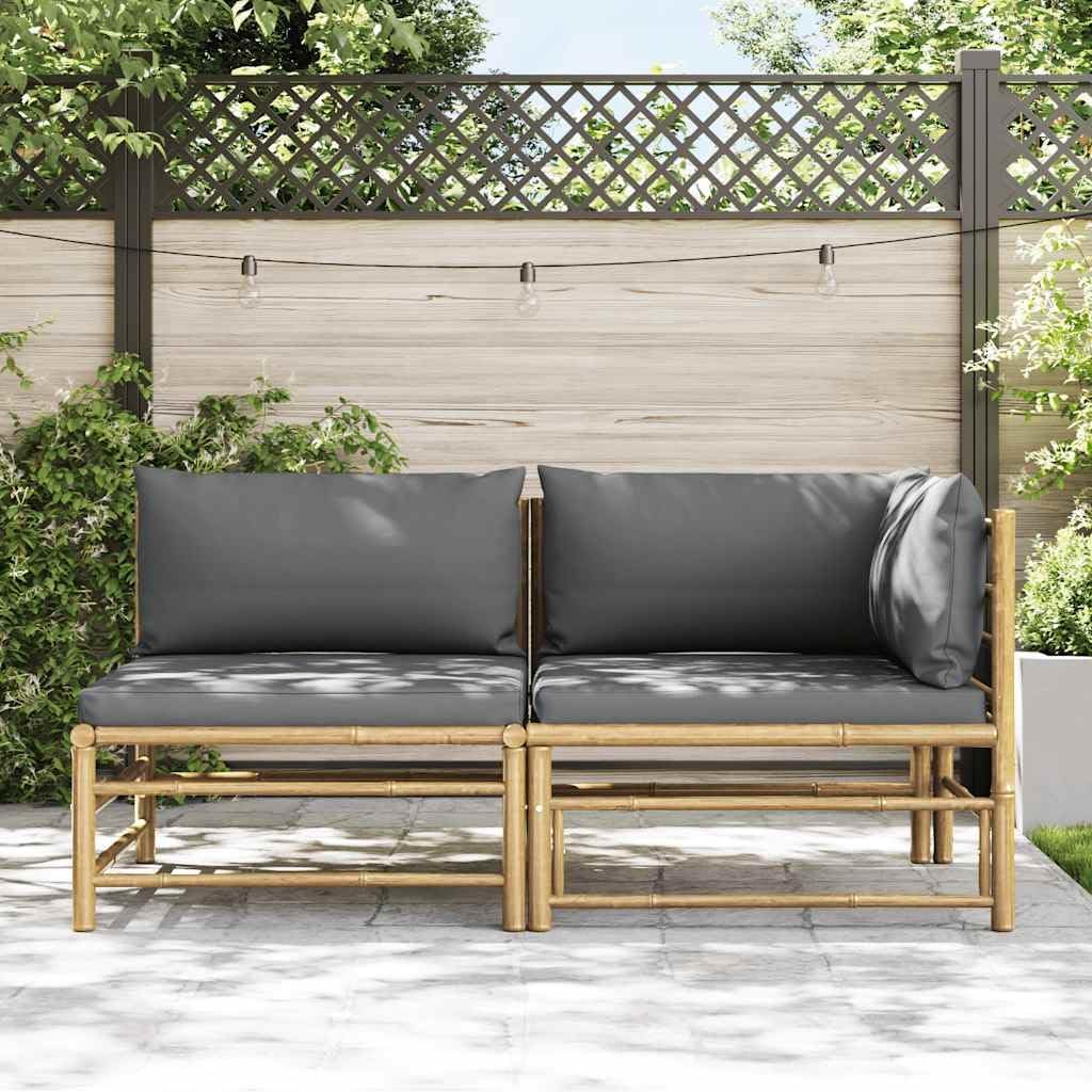 Modular Garden Lounge Sofa, Dark Grey Outdoor Patio Seat, Modern Bamboo Fiber Middle Chair for Balcony, Terrace, and Backyard, 27.6 x 27.6 x 23.6 Inches