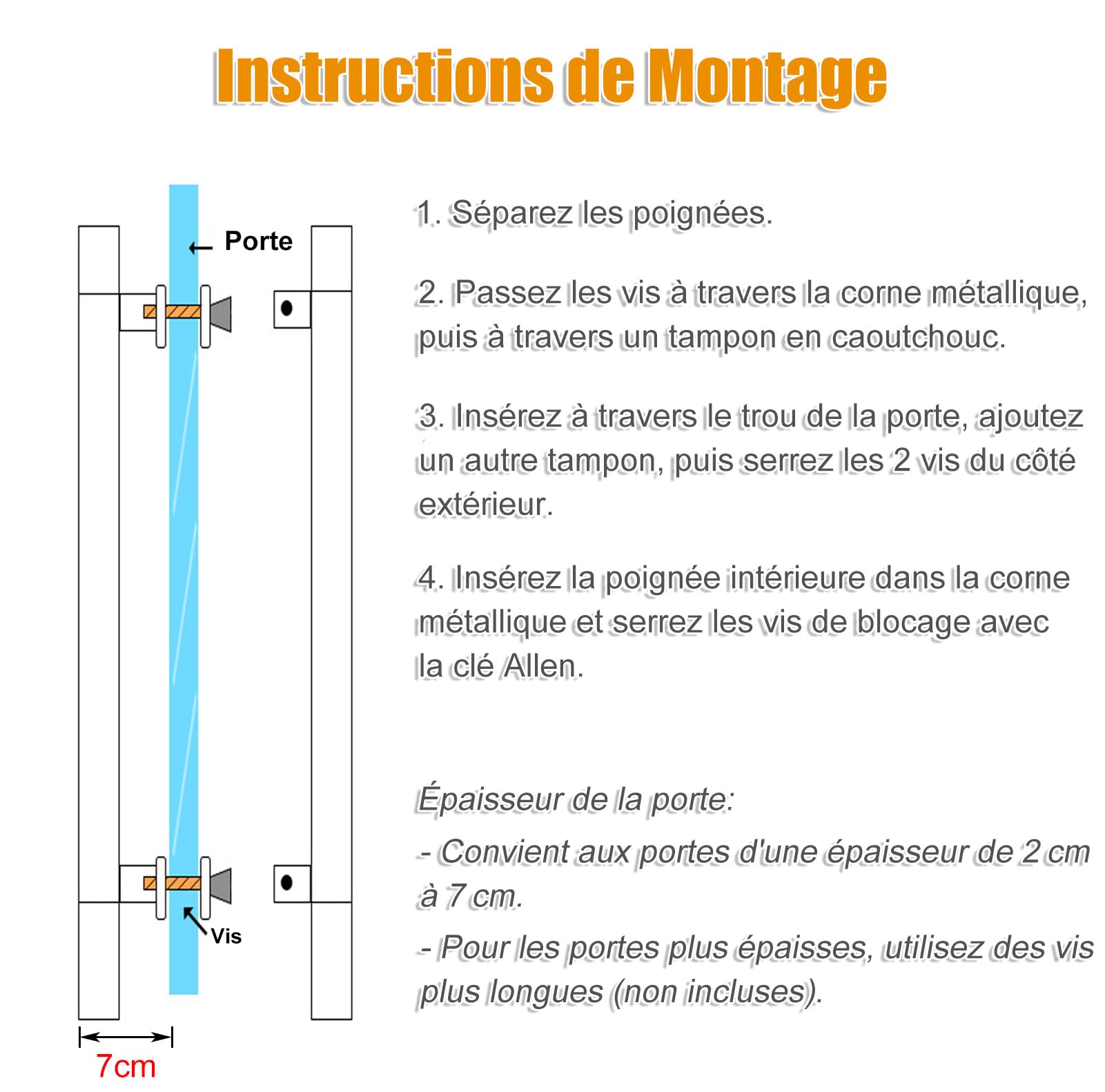 PoignéE de Porte Coulissante 30 cm, Noire Mate, CarréE, Double Face | Acier Inoxydable 304 Robuste, Entraxe 20 cm, Pour Portes de Grange, D’EntréE, Coulissantes et ExtéRieures de 2-5 cm