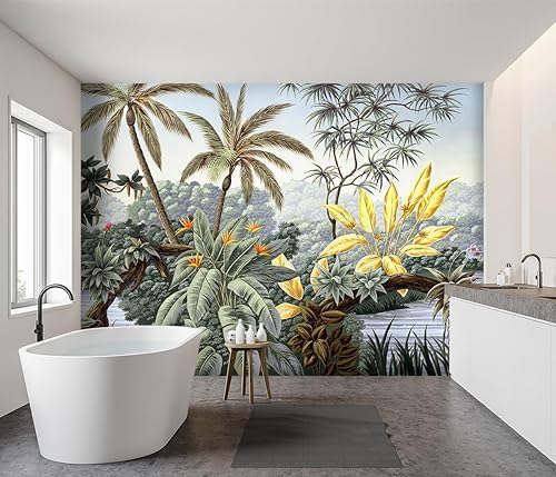 Miniatura 3 de Papel tapiz de tela de hoja de palma botánica tropical para sala de estar, dormitorio, baño, planta de selva tropical, mural de pared de selva