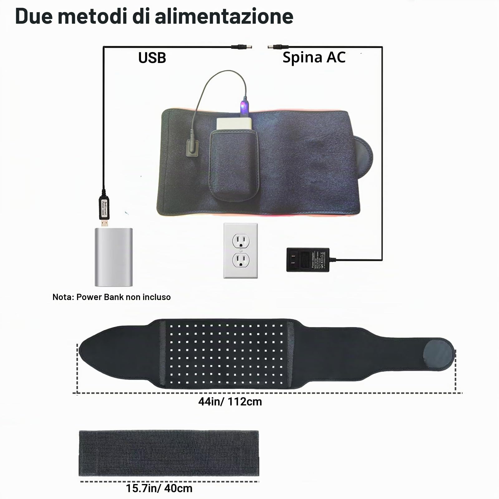 Cintura per terapia con luce rossa con massaggio e luce infrarossa 660nm 850nm, cuscinetto riscaldante per vita, schiena, lombare, spalle, pancia, sollievo dal dolore alle gambe e relax,con 5 livelli