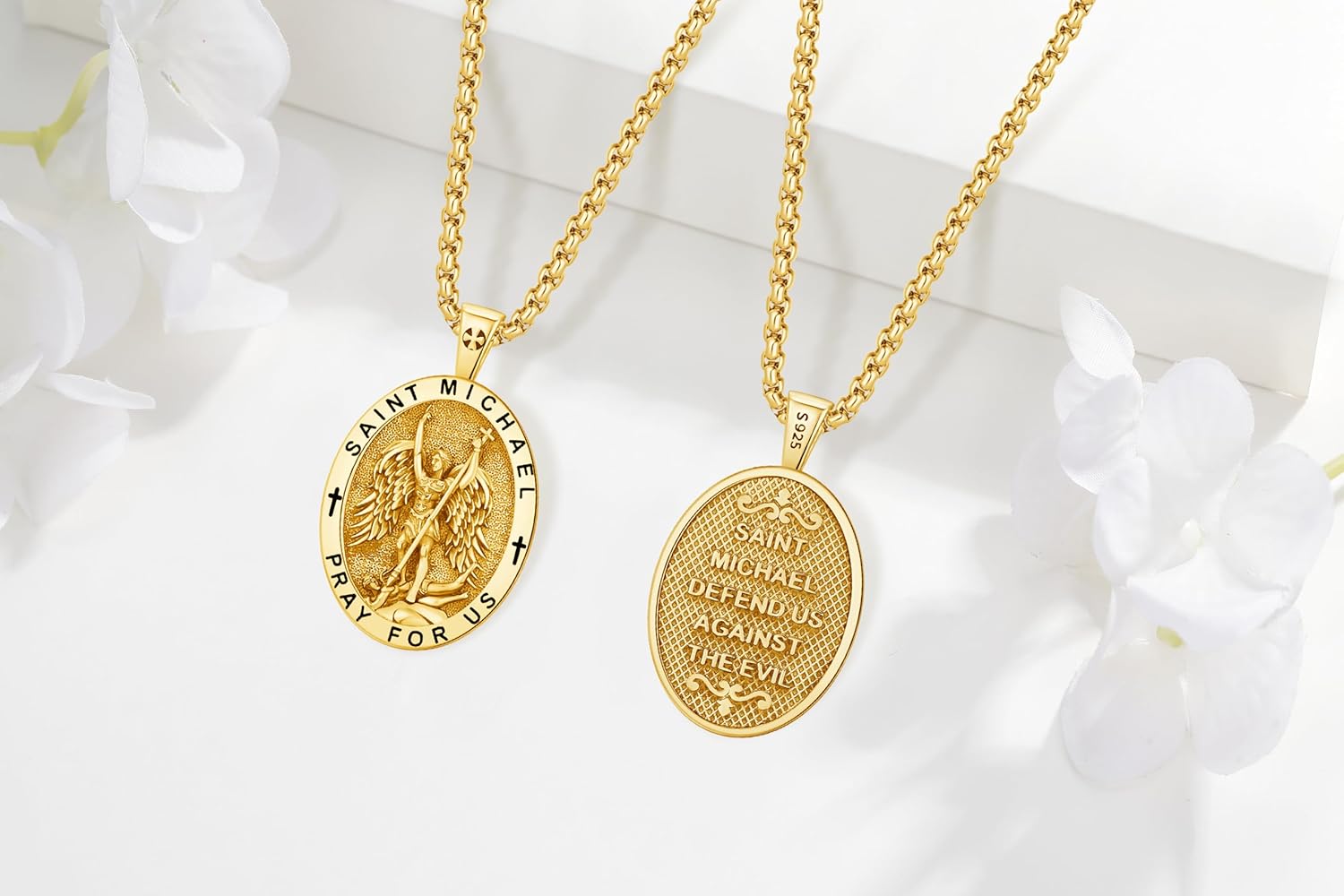 18K Gold St Michael Pendant/Saint Anthony/Archangel Raphael/St Benedict/San Judas/Jesus Cross/Santa Muerte/Virgin Mary Necklace 925 Sterling Silver Amulet Jewelry for Men Women - Image 3