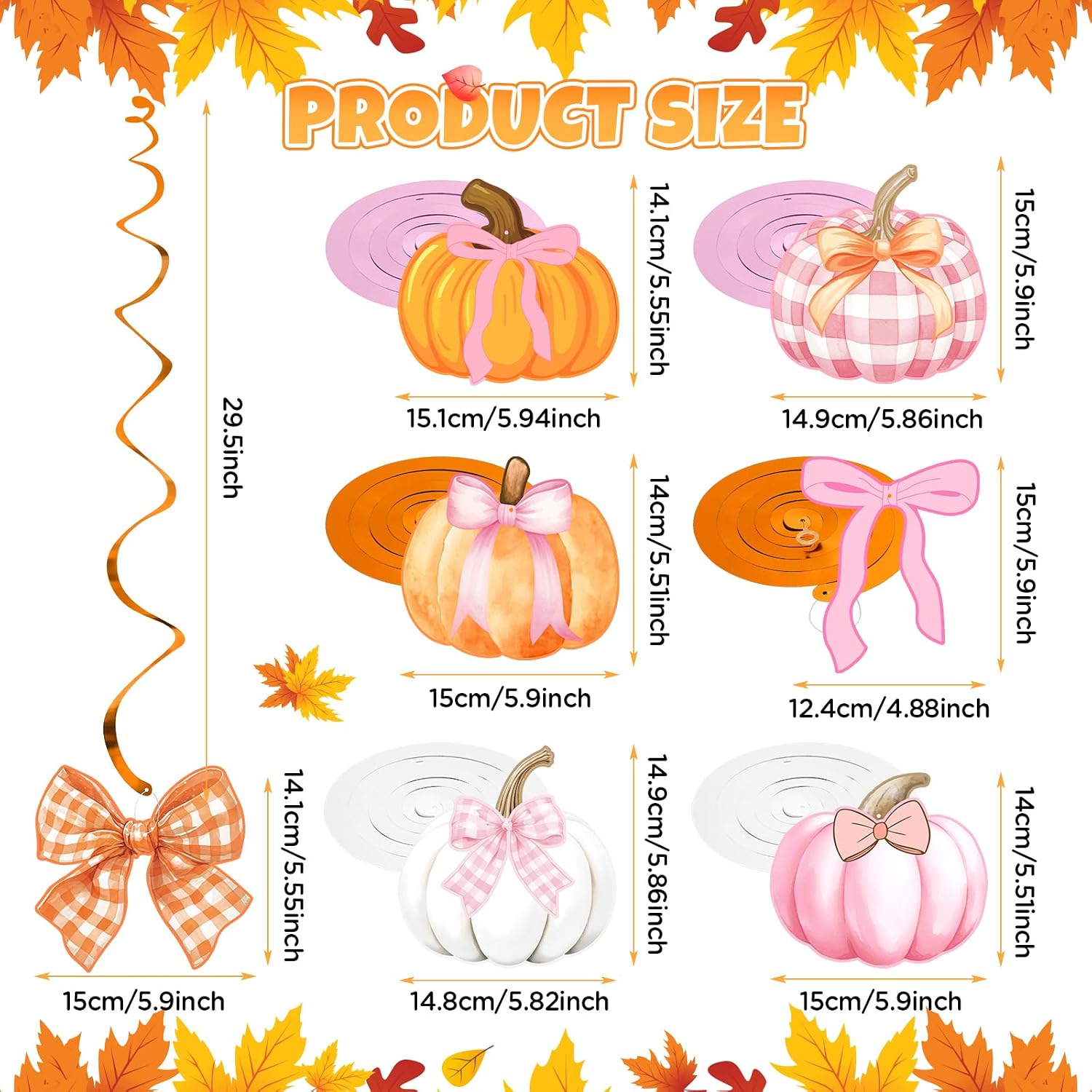 Pink Pumpkin Bow Hanging Swirl Decorations, Fall Thankgiving Pumpkin Party Ceiling Streamers for Home Classroom Office Autumn Fall Harvest Decor, Little Pumpkin Baby Shower Birthday Party Supplies