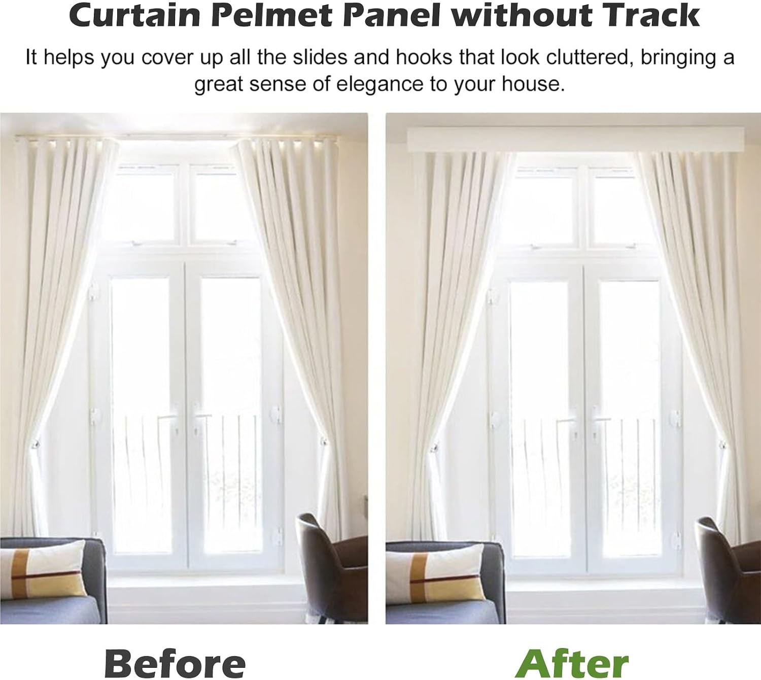 Extra Long Heavy Duty Ceiling Mount Pelmet Panel No Track Window Cornice Box Set Ideal for Double Rail Rods 2m (6.6ft) Window Valances