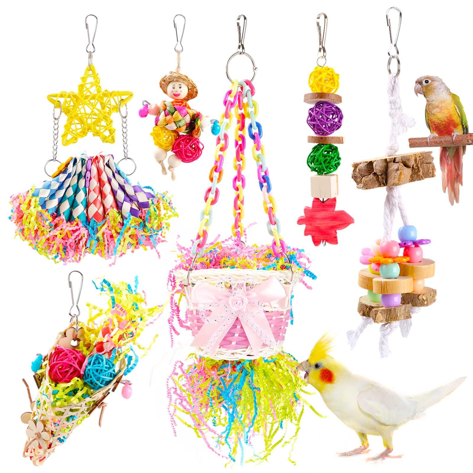 Bird Toys Foraging Toys Chewing Toy Colorful Foraging Shredder Climbing Ladder, Small and Medium-Sized Parrot, Love Bird, Tiger Skin Parrot Accessories(6PCS)