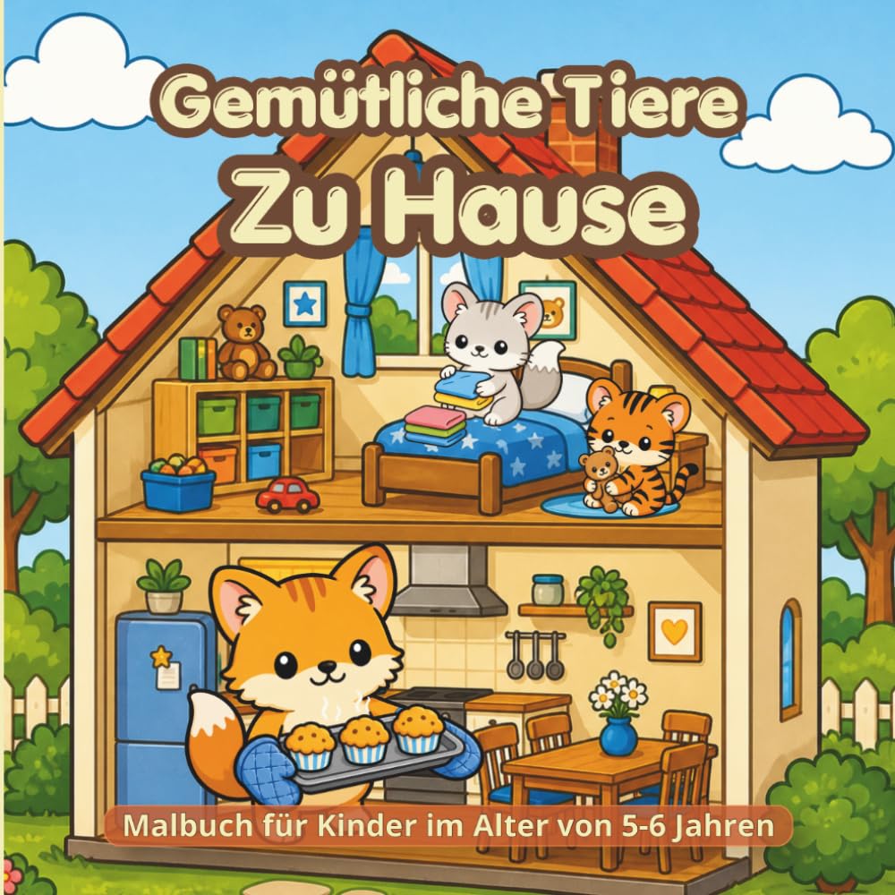Gemütliche Tiere Zu Hause: Malbuch für Kinder