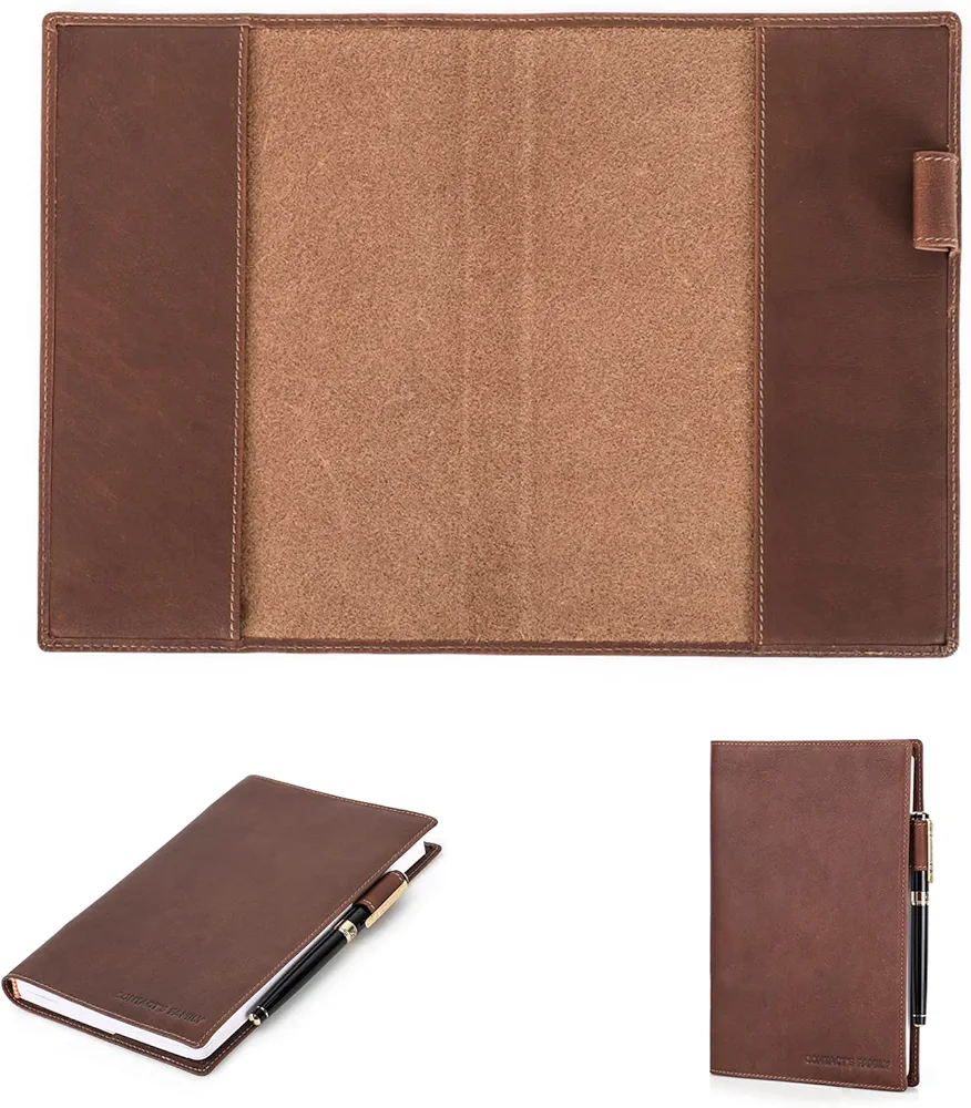 Hiram Couverture en cuir véritable pour carnet de notes A5/B5, couverture en cuir vintage, journal de voyage et cadeau d'affaires (couverture uniquement) (A5 Cover)
