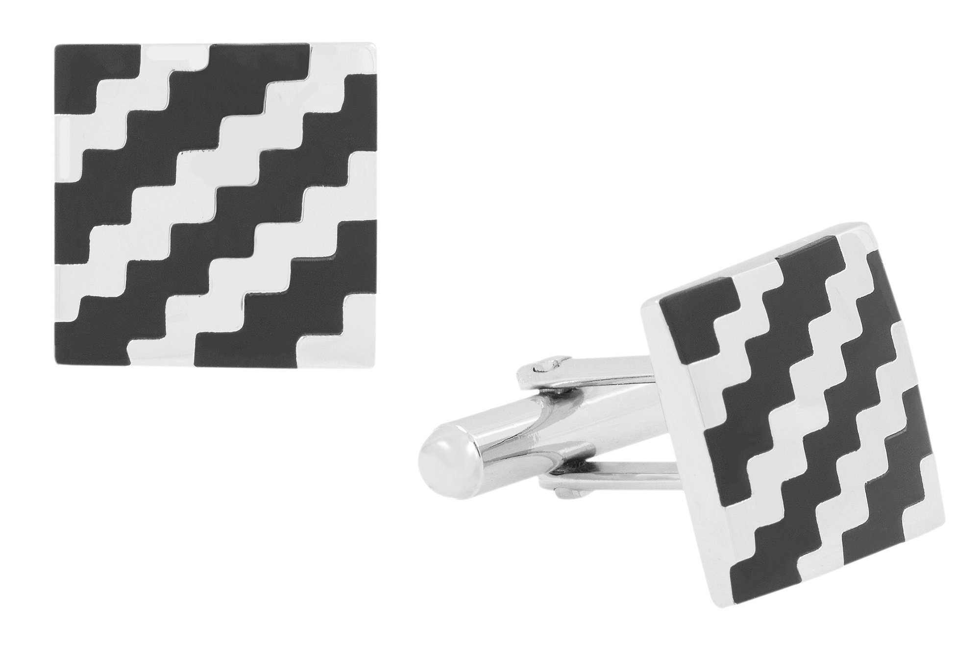 Zivom® Wave Checks Square Black Silver Rhodium Office Formal Shirt Blazer Cufflink Pair Men Gift Box (B015KVP6LG) Amazon Price History, Amazon Price Tracker