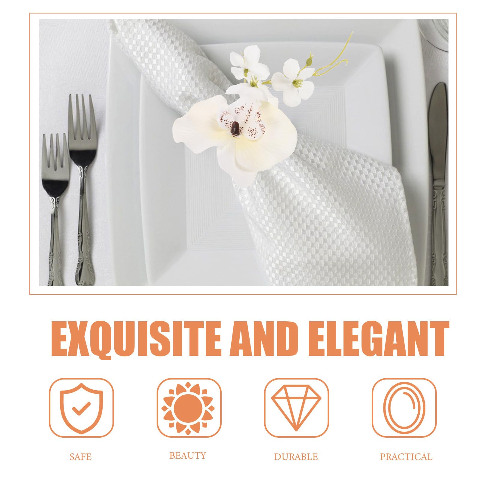 Rond de Serviette Fleur en Soie 4 Pièces Blanc Décoratif