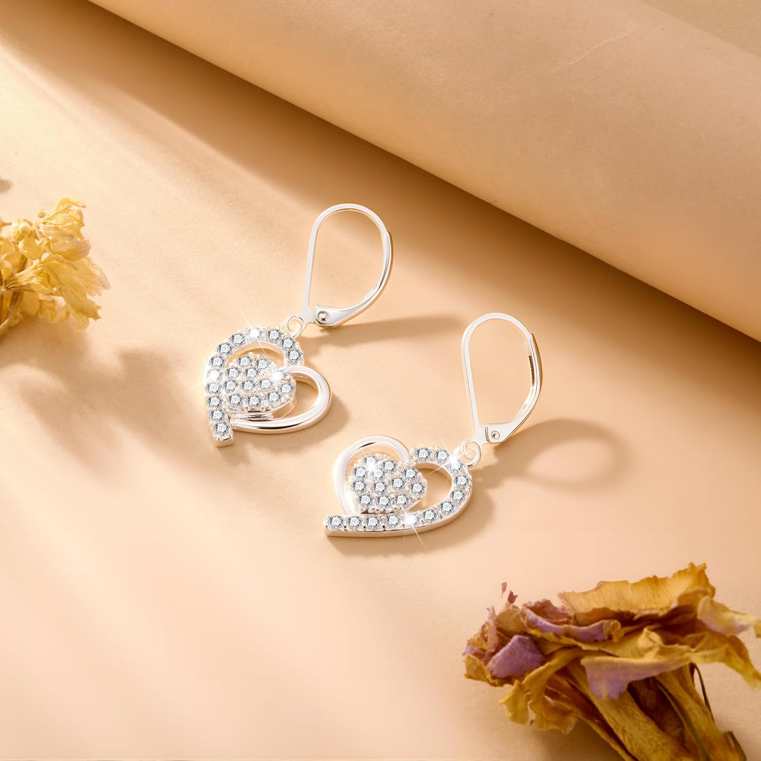 ALEXCRAFT 925 Sterling Silver/14K Gold Plated Heart Dangle Earrings Hypoallergenic Sparkly Cubic Zirconia Earrings for Love Valentines Christmas Gifts - Image 5