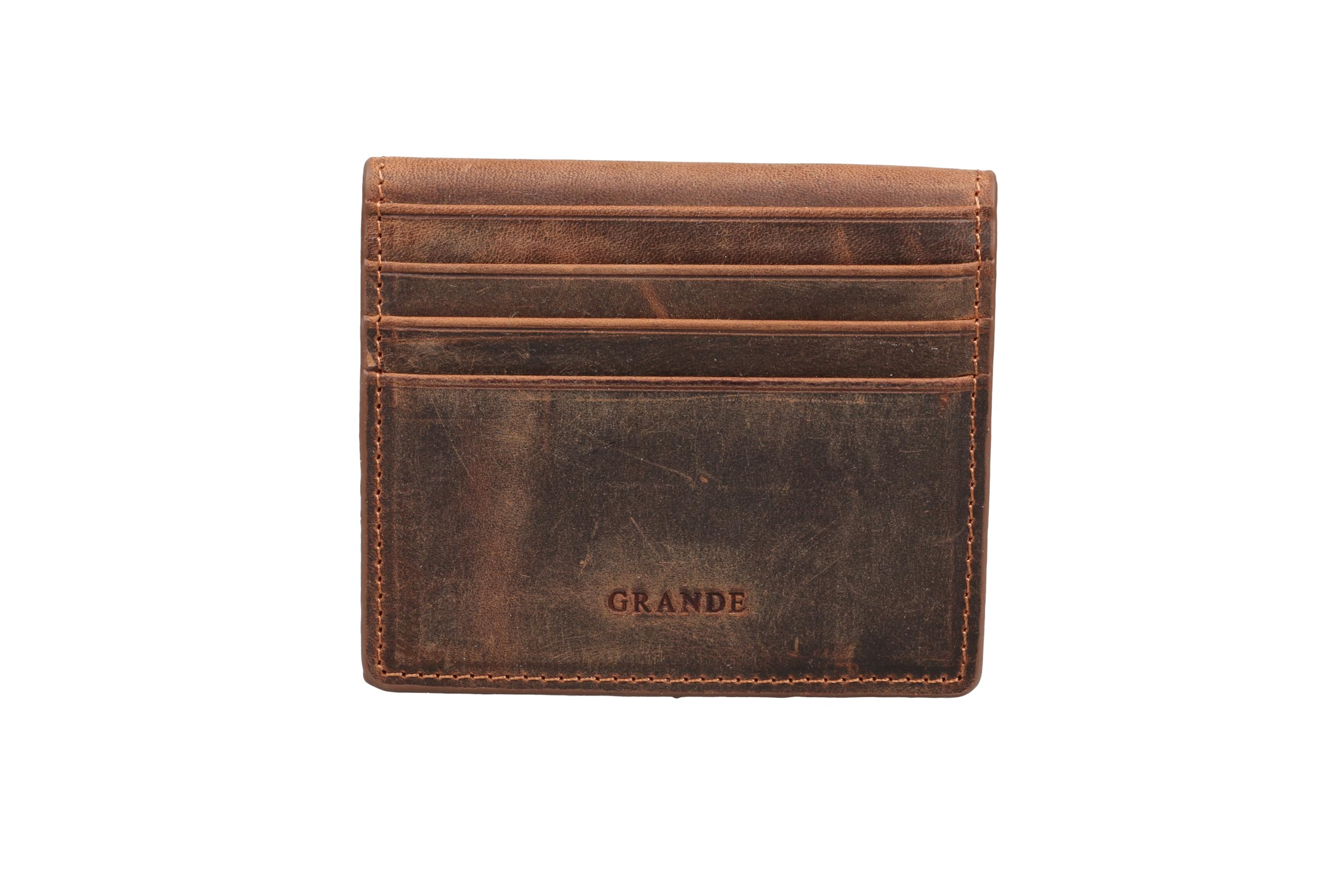 grande 762 Genuine Leather Card Holder For Men Slim Minimalist Card Case Small Magnetic Wallet - Chocolate Brown