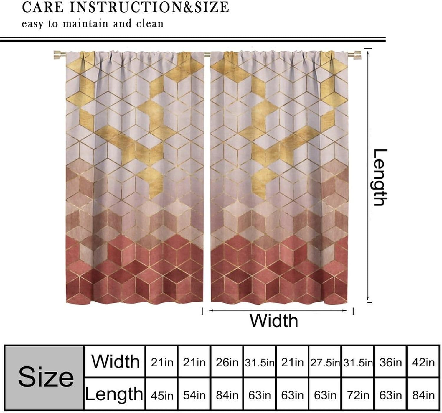 Modern Marble Curtains, Fashion Baroque Pink Red Golden Vein Fractal Geomertic Abstract Stone Block Window Treatments, Rod Pocket Blackout Home Decor Drapes For Living Room Bedroom Bathroom 84x84in